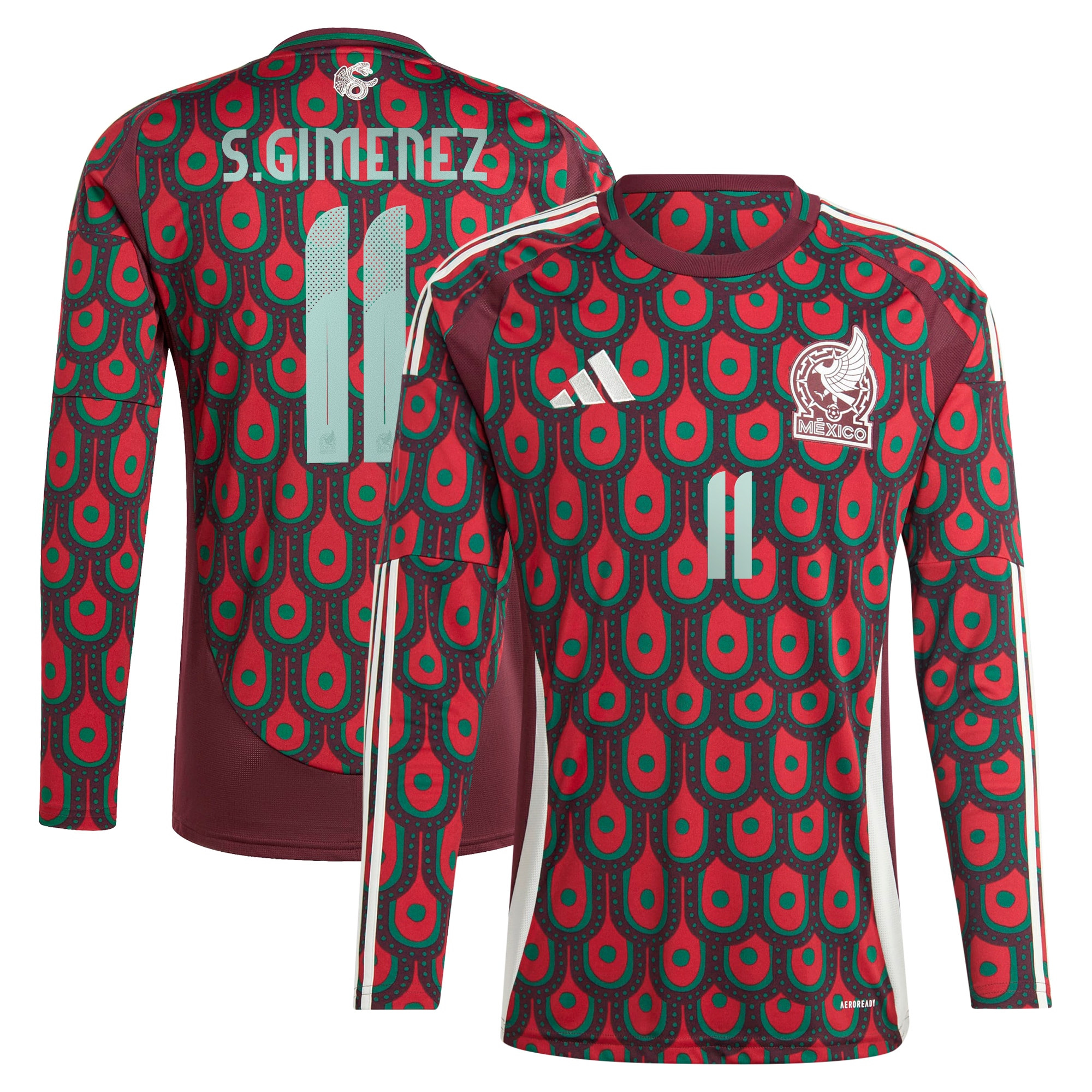 Santiago Giménez Mexico National Team 2024 Home Player Long Sleeve Jersey - Burgundy