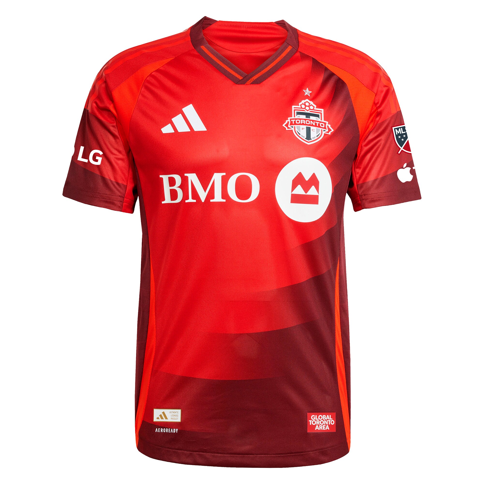 Alternative view of scarlet Adidas Toronto FC Home Jersey - Adidas Toronto FC 2024 Home