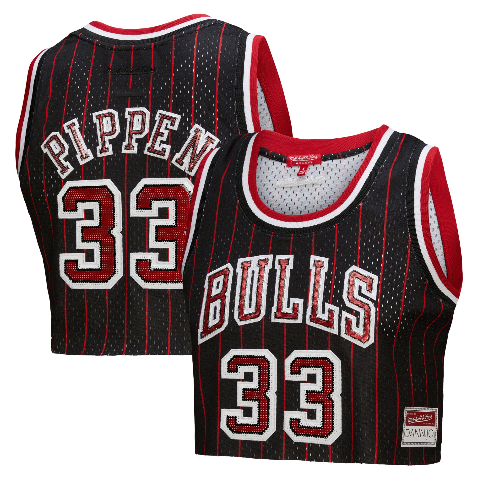 Scottie Pippen Chicago Bulls x DANNIJO Women's Fashion Cropped Basketball Jersey - Black
