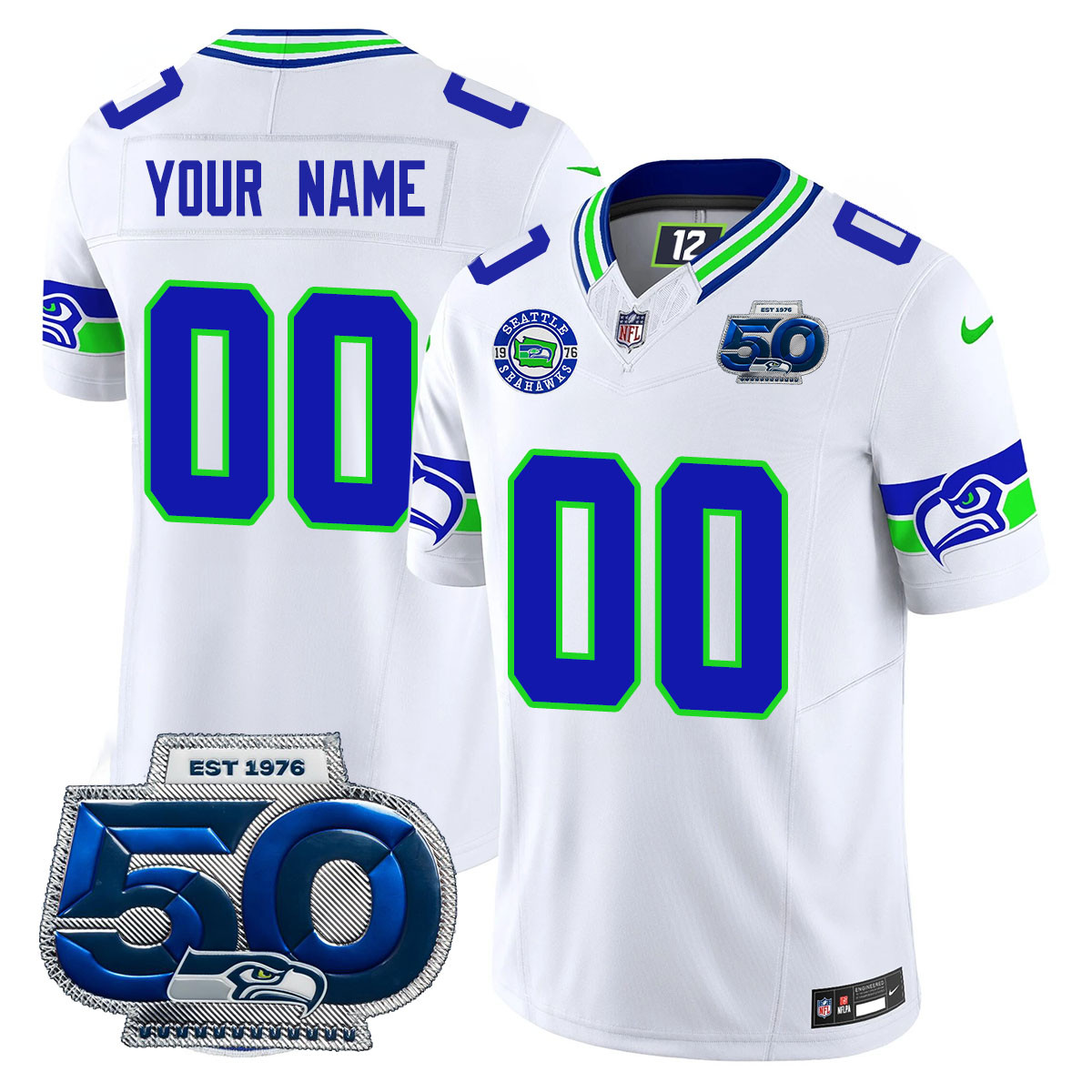 Alternative view of Seahawks Blue Anniversary Jersey - Nike Seahawks Blue 50th Anniversary