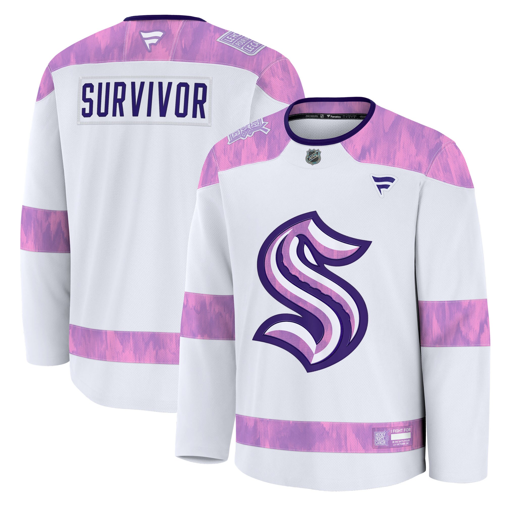 Seattle Kraken Fanatics Hockey Fights Cancer Survivor Practice Jersey - White
