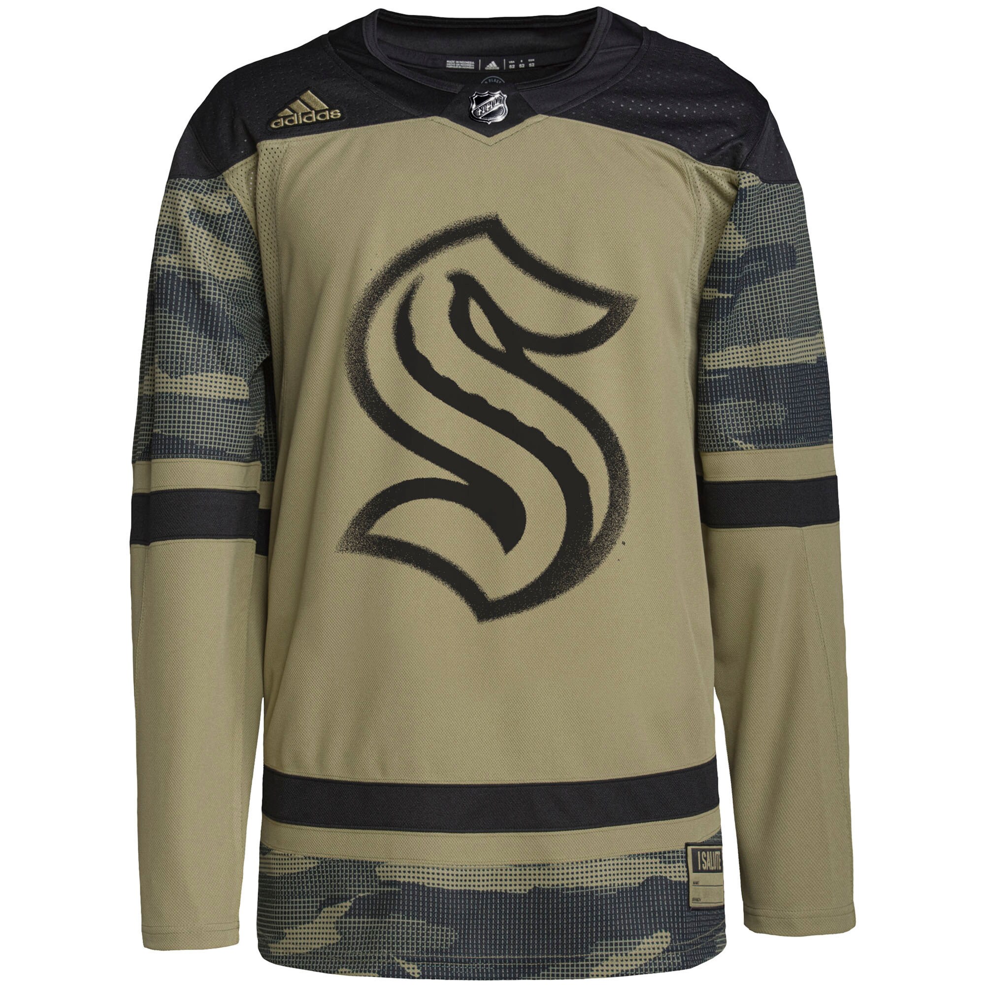 Alternative view of Seattle Kraken Olive Jersey - Adidas Seattle Kraken Salute to Service