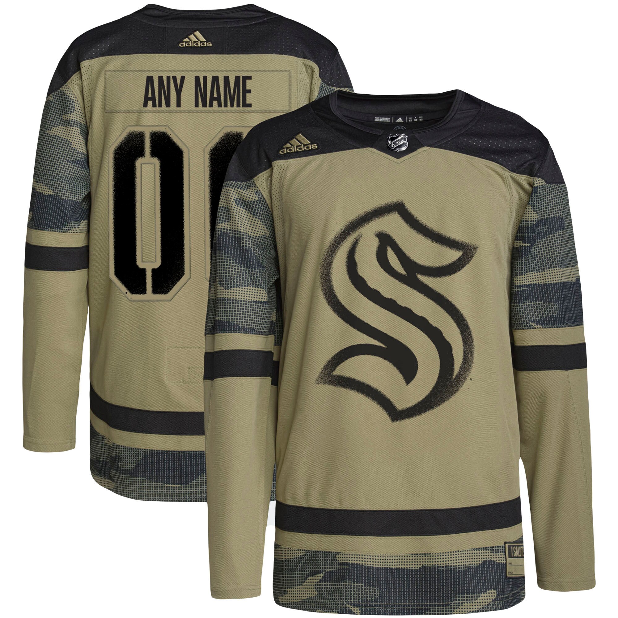 Seattle Kraken Olive Jersey - Adidas Seattle Kraken Salute to Service