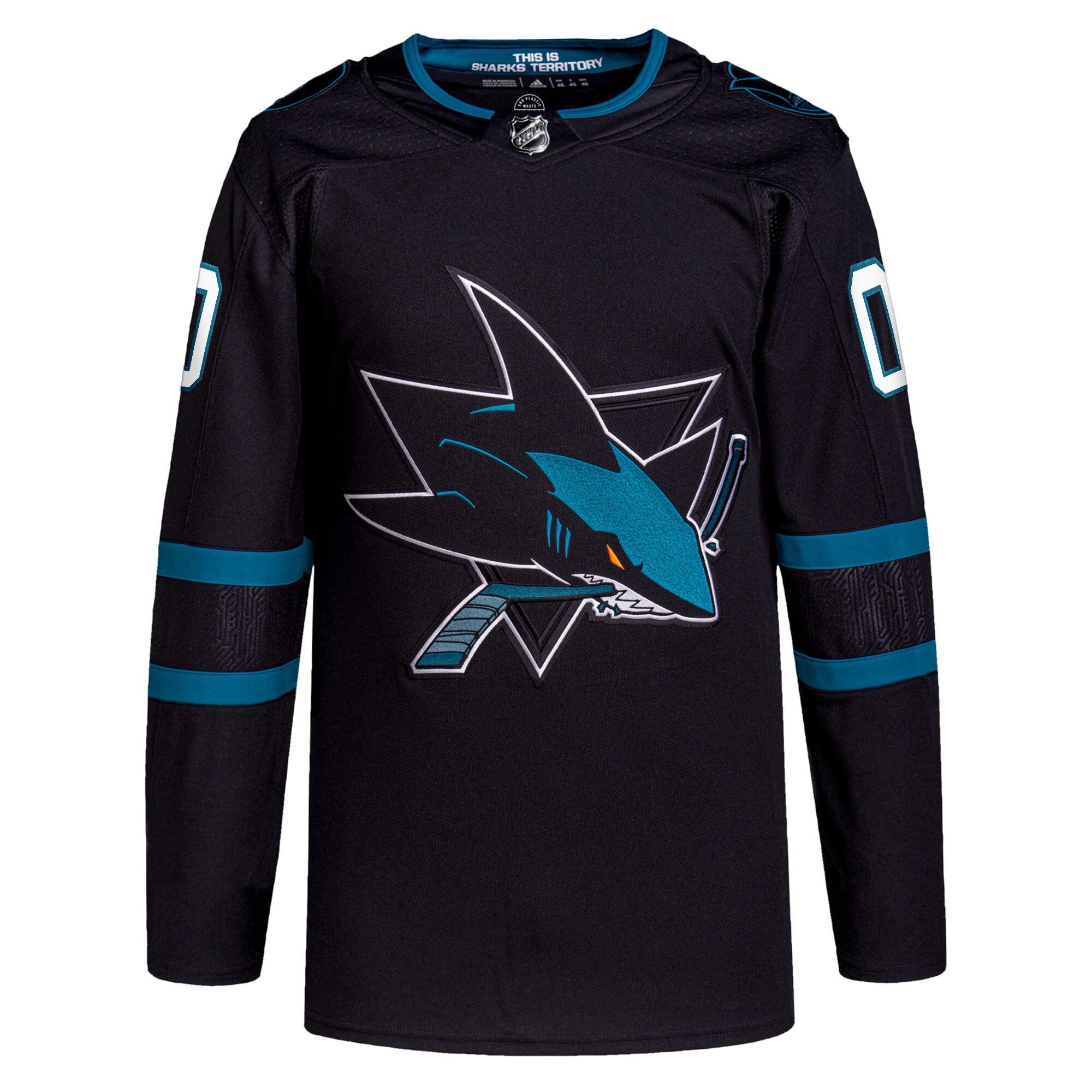Alternative view of Sharks Black Hockey Jersey - Adidas Sharks Black Jersey - Teal Trim