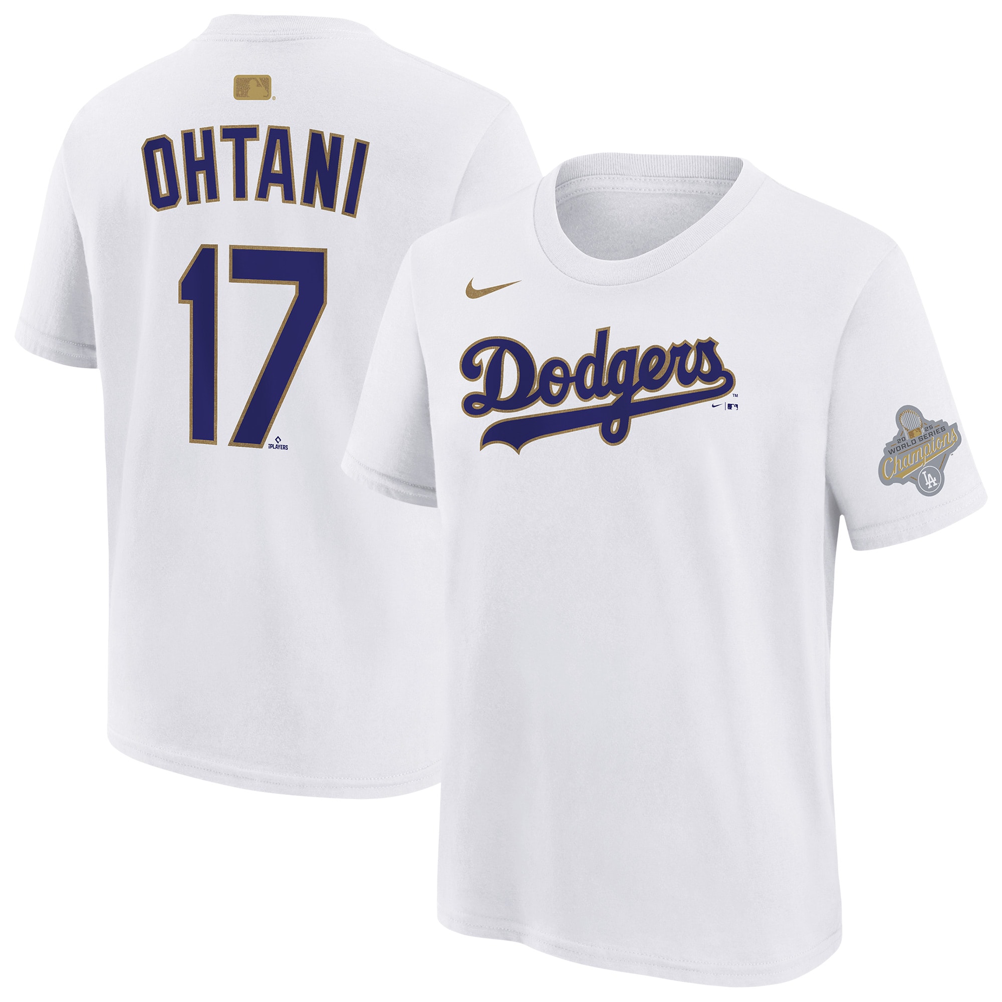 Shohei Ohtani Los Angeles Dodgers Youth 2026 Gold Collection Name & Number T-Shirt - White