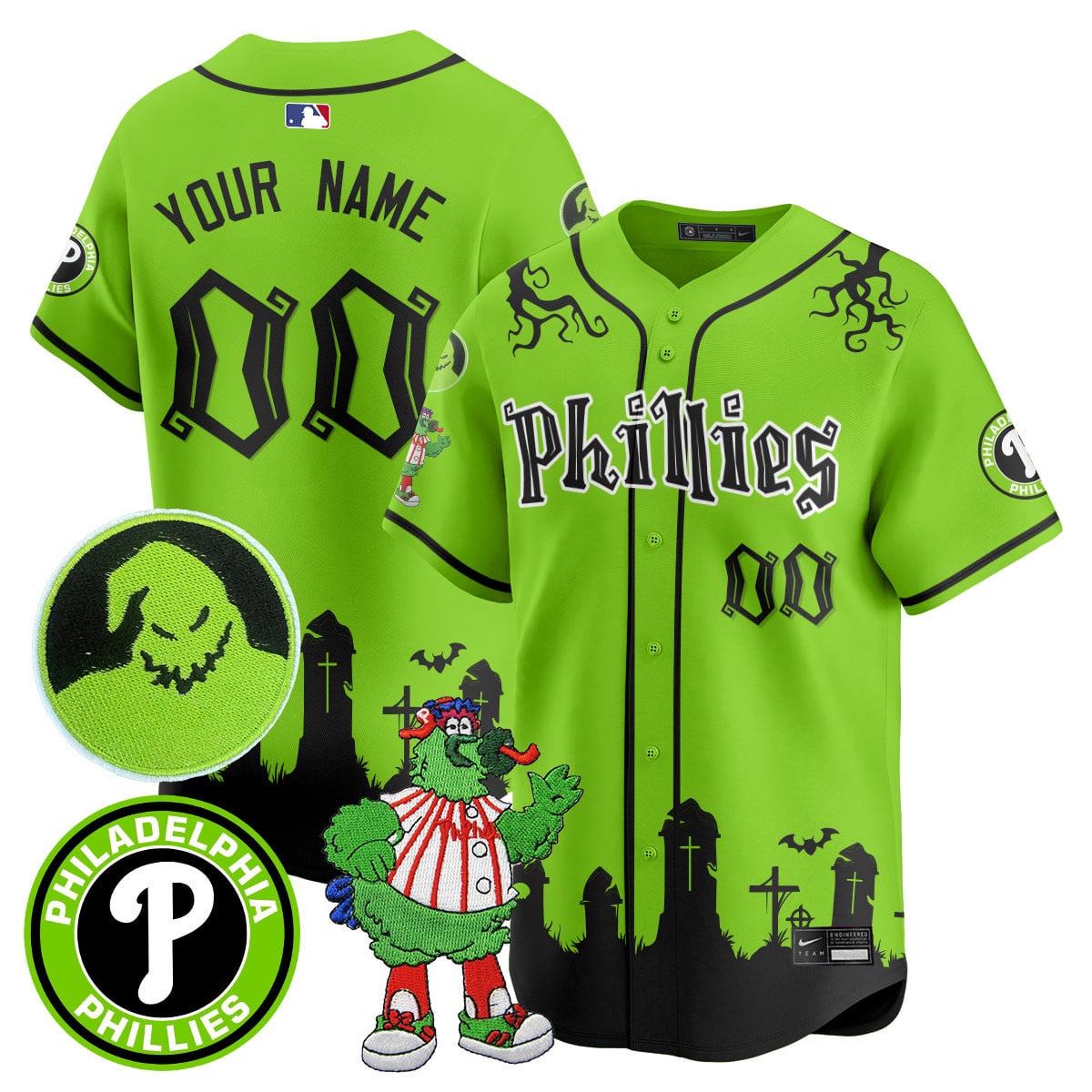 Alternative view of Spooky Phillies Halloween Jersey - Custom Black & Orange