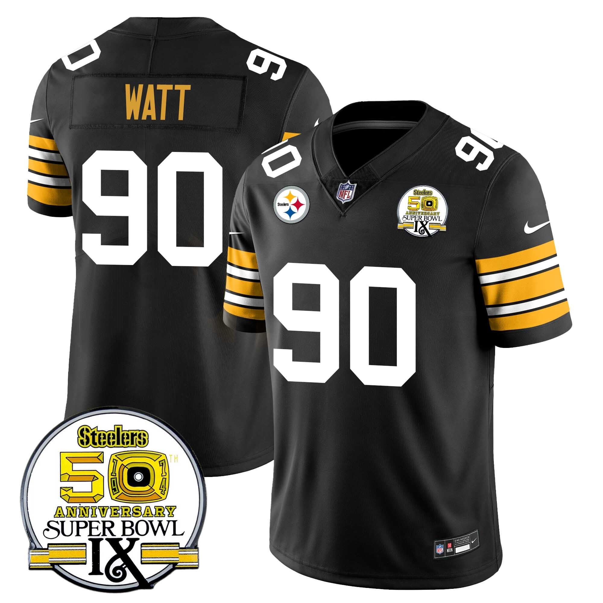 Steelers Watt #90 Jersey - Black 50th Super Bowl Edition