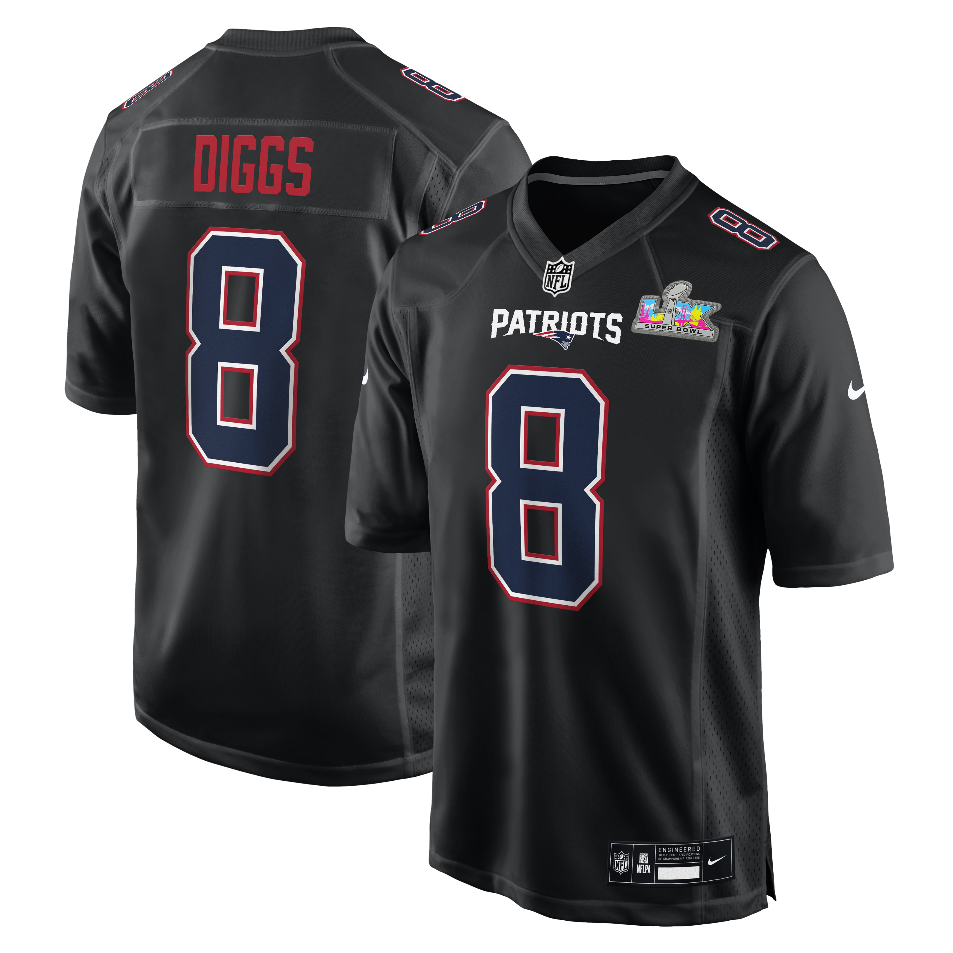 Stefon Diggs New England Patriots Super Bowl LX Patch Carbon Fashion Game Jersey - Black