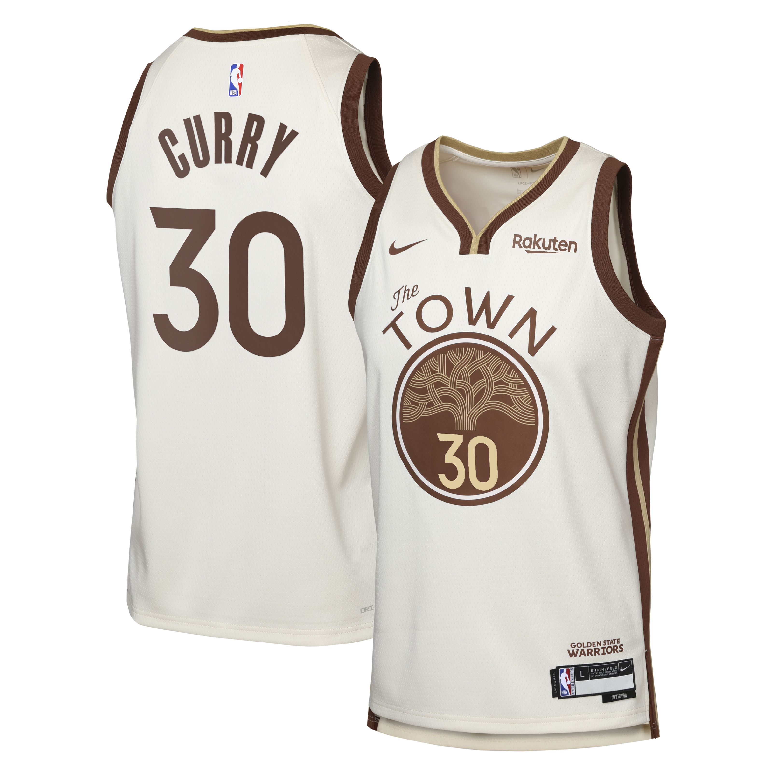 Stephen Curry Golden State Warriors Youth Swingman Finished Badge Player Jersey - City Edition - Tan