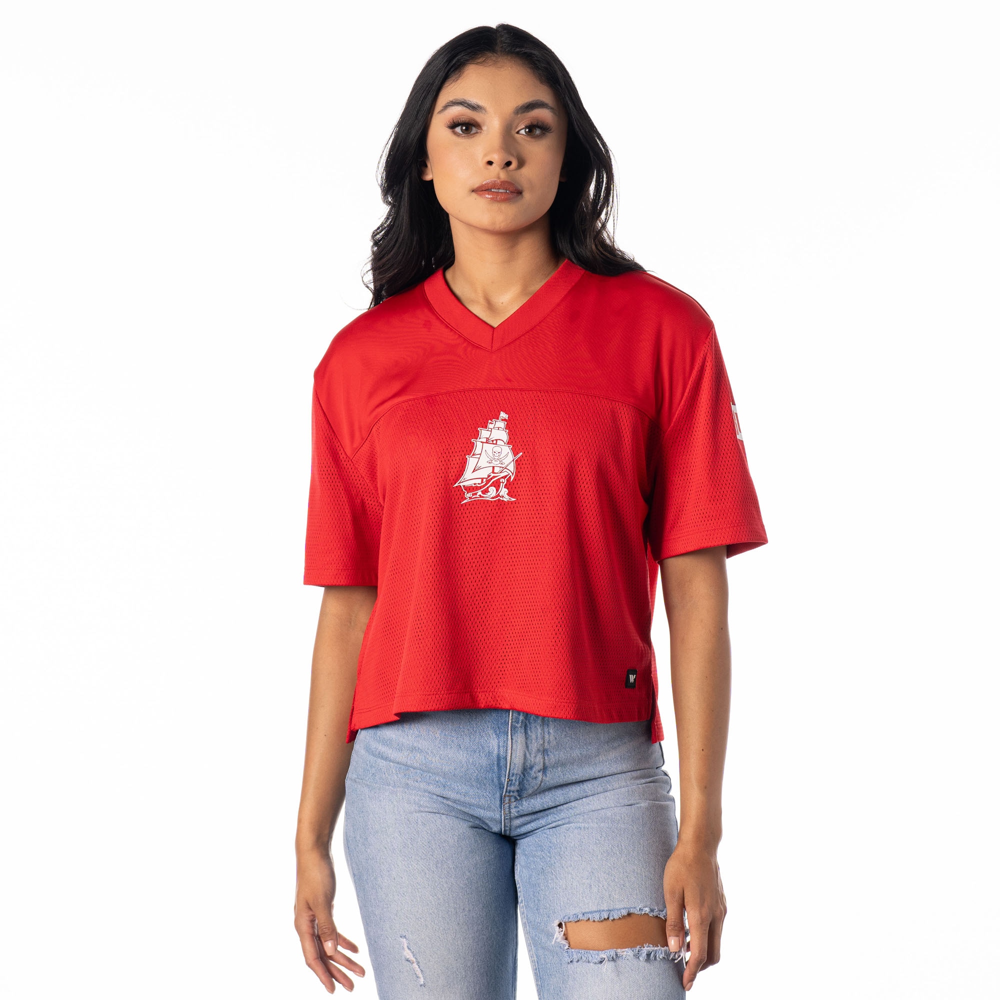 Tampa Bay Buccaneers The Wild Collective Women's Alternate V-Neck Fashion Jersey T-Shirt - Red