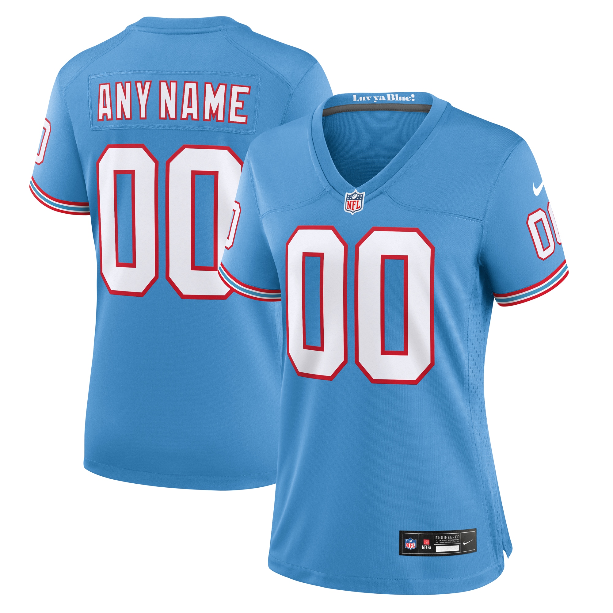 Tennessee Titans Women's Oilers Throwback Custom Game Jersey - Light Blue