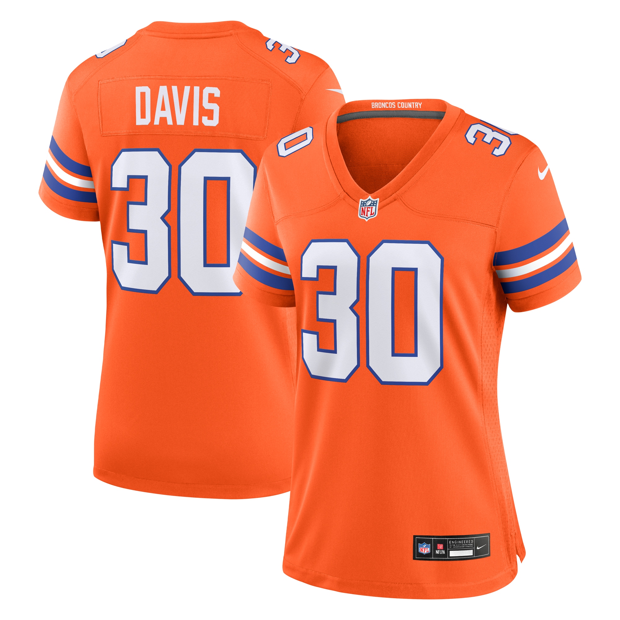 Terrell Davis Denver Broncos Women's Mile High Collection 1977 Throwback Retired Player Game Jersey - Orange