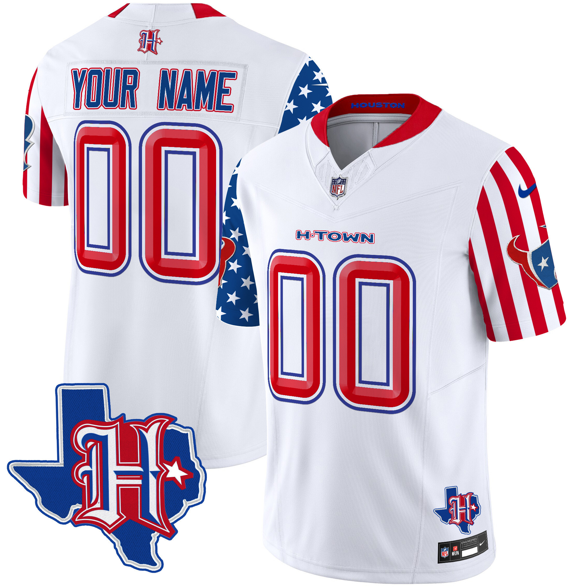 Texans Custom White Jersey - Nike - Patriotic Edition