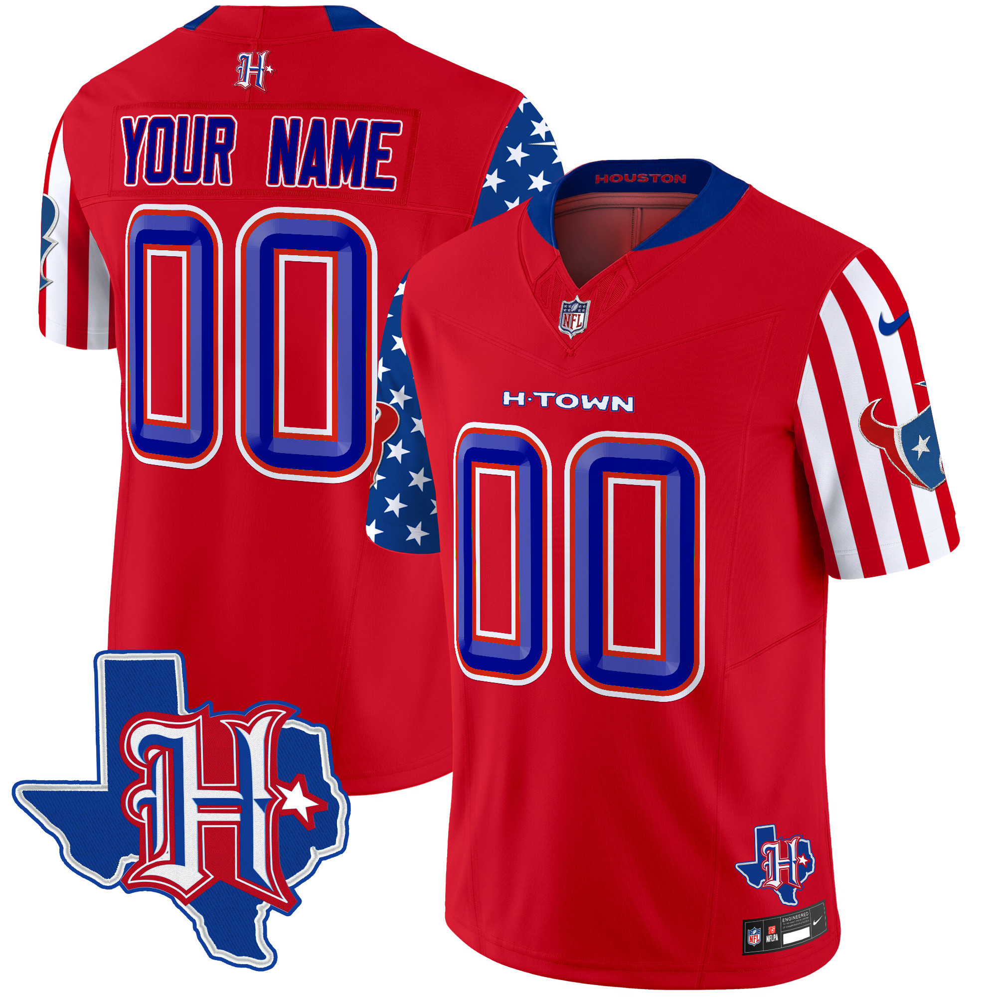 Alternative view of Texans Custom White Jersey - Nike - Patriotic Edition