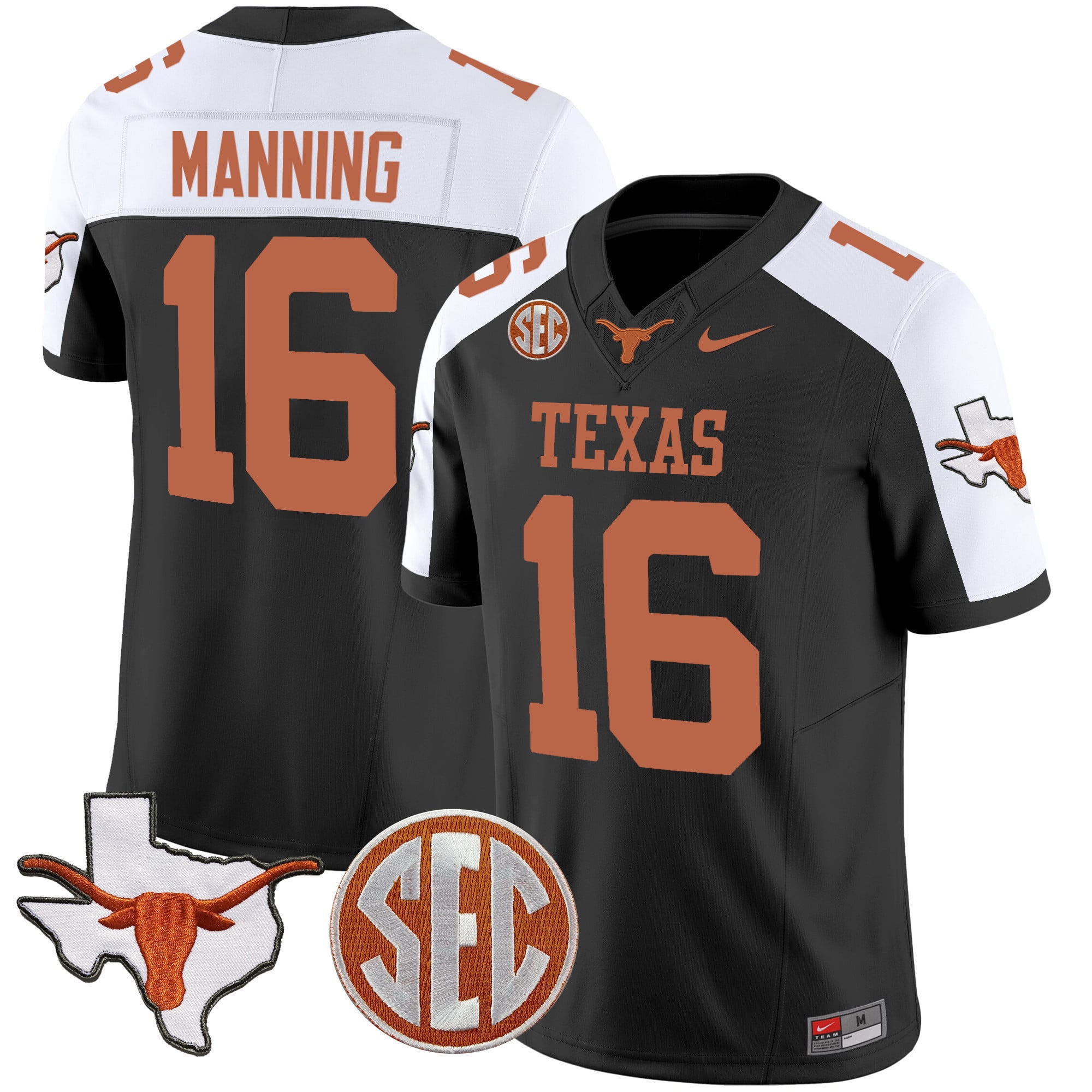 Texas Longhorns Black Jersey - Nike Texas Longhorns Manning #16 Black