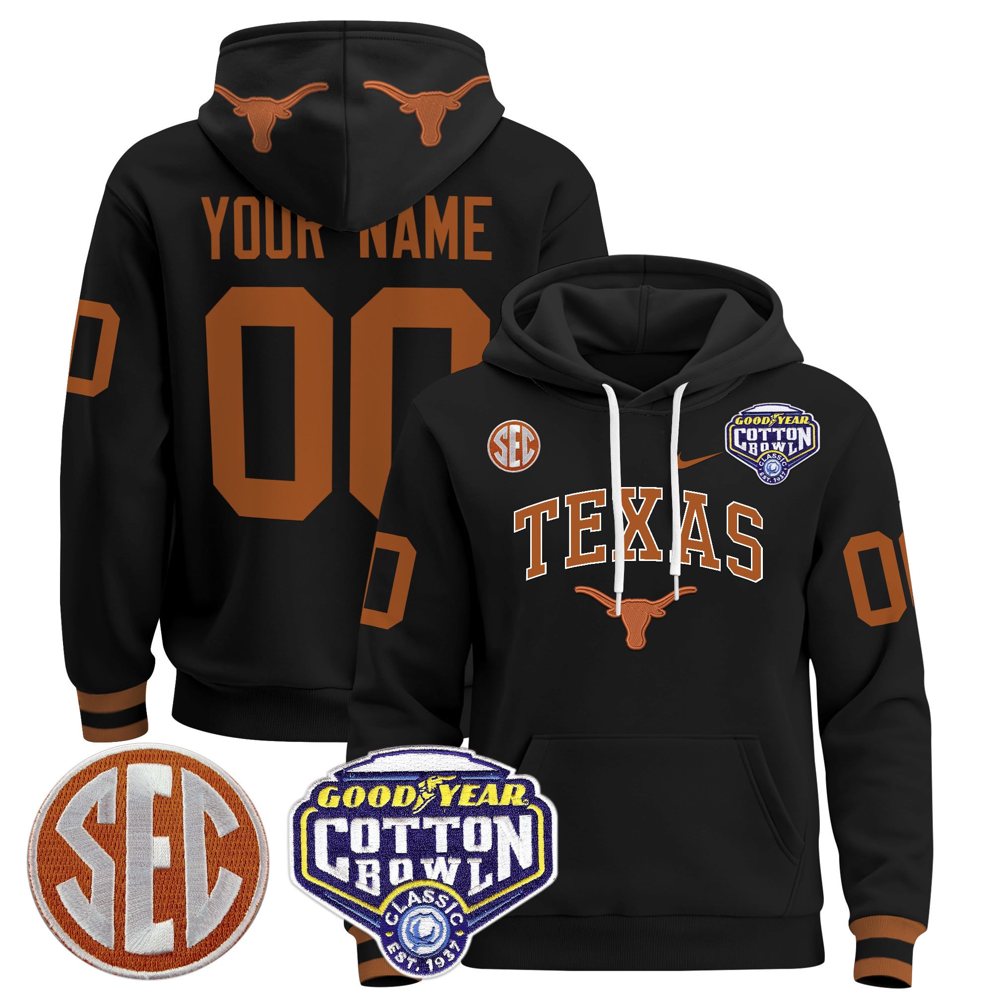 Texas Longhorns Cotton Bowl Hoodie - Texas Longhorns Black Cotton Bowl