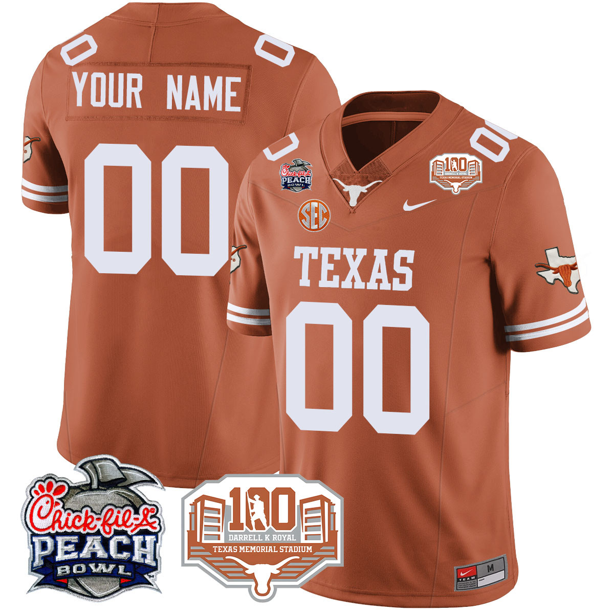 Texas Longhorns Custom Jersey - Nike Texas Longhorns Jersey - Burnt