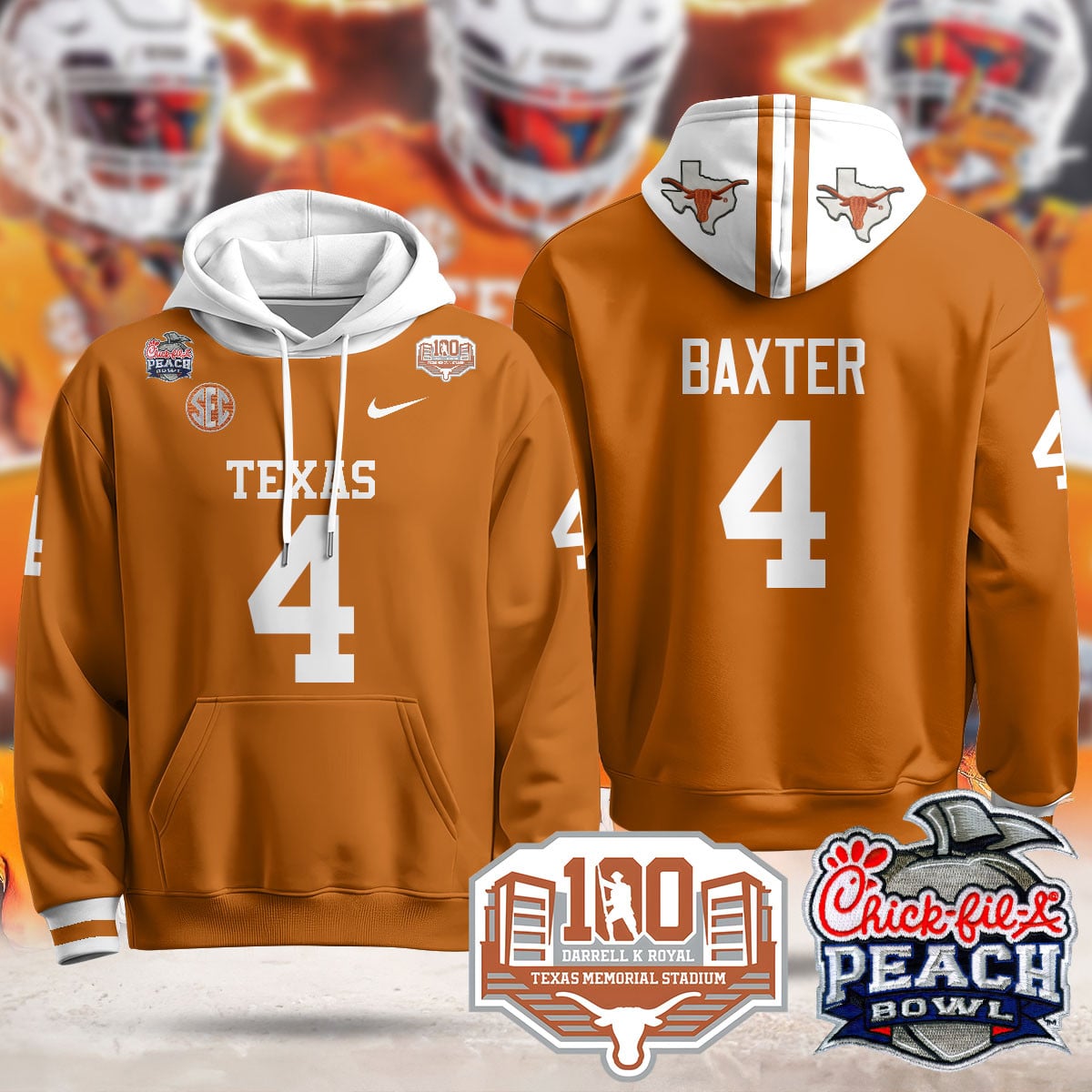 Alternative view of Texas Longhorns Ewers Hoodie - Nike Texas Longhorns Ewers #3 Burnt
