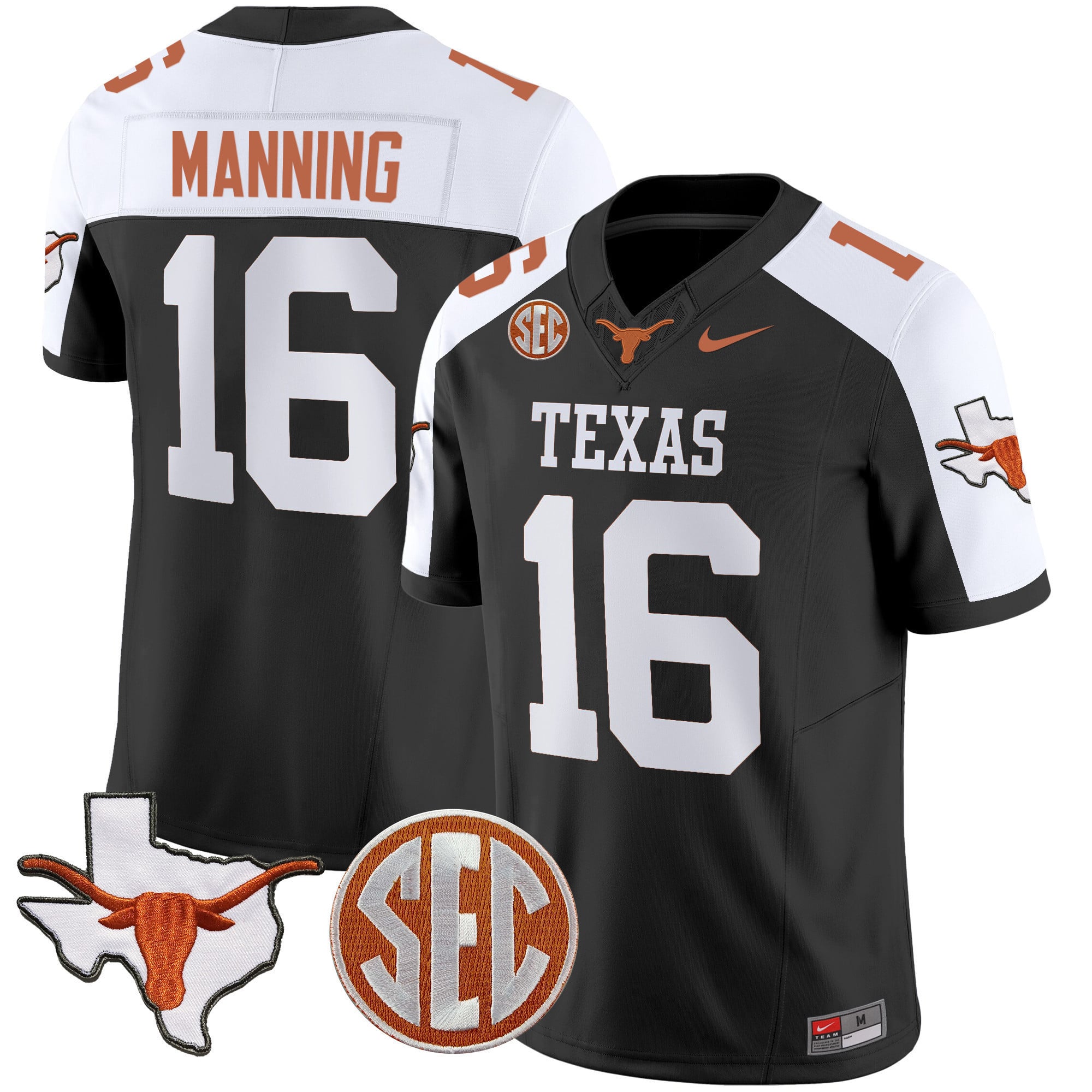 Texas Longhorns Manning #16 Black Football Jersey - Nike