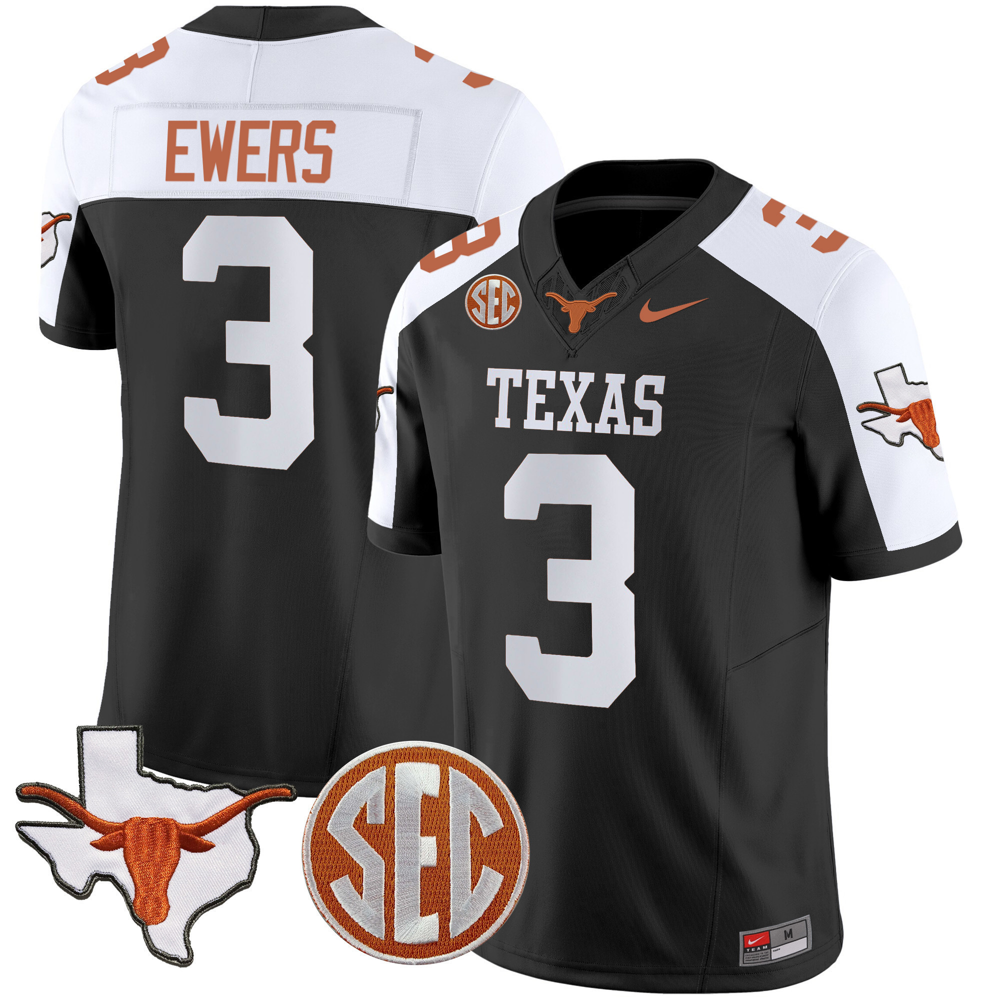 Alternative view of Texas Longhorns Manning #16 Black Football Jersey - Nike