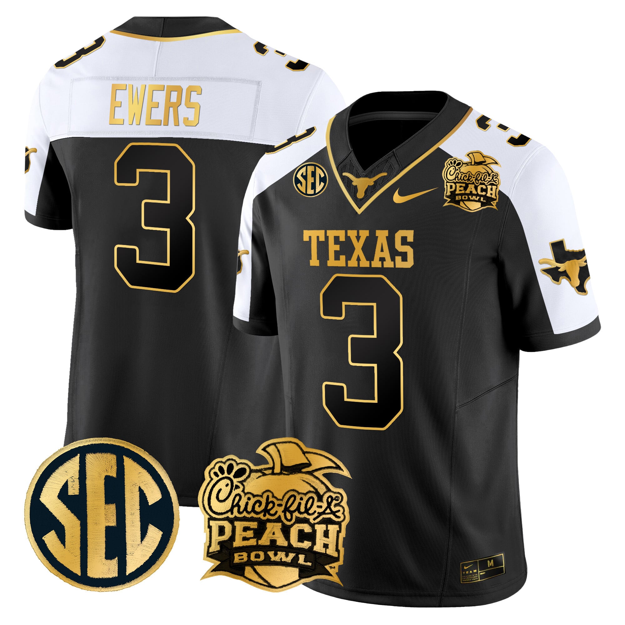 Alternative view of Texas Longhorns Peach Bowl Jersey - Nike Texas Longhorns #16 Black