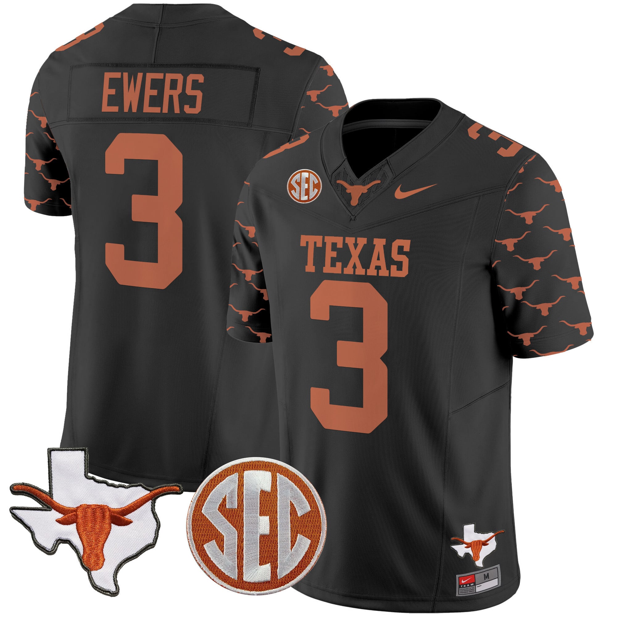 Alternative view of Texas Manning #16 Black Jersey - Nike - Limited Edition