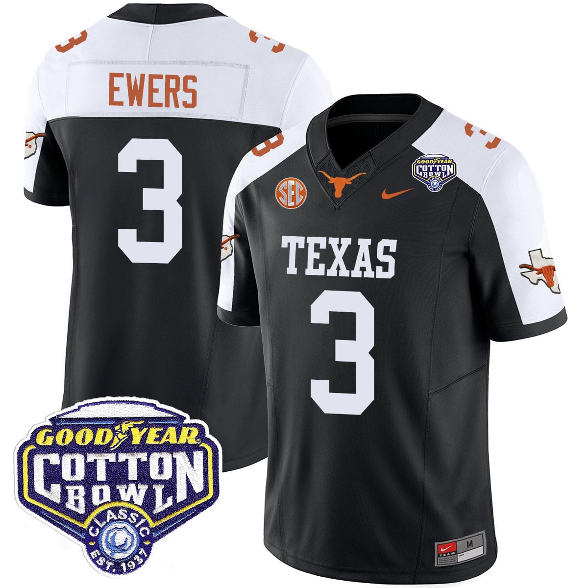 Alternative view of Texas Manning Cotton Bowl Jersey nike - Nike Texas Manning #16 Black