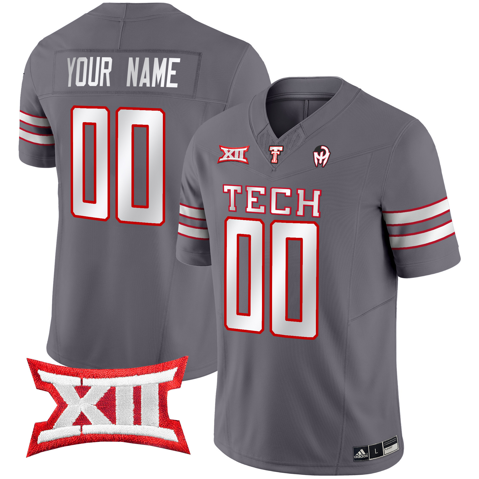 Texas Tech Grey Jersey - Texas Tech Grey Adidas Jersey - Custom Name &