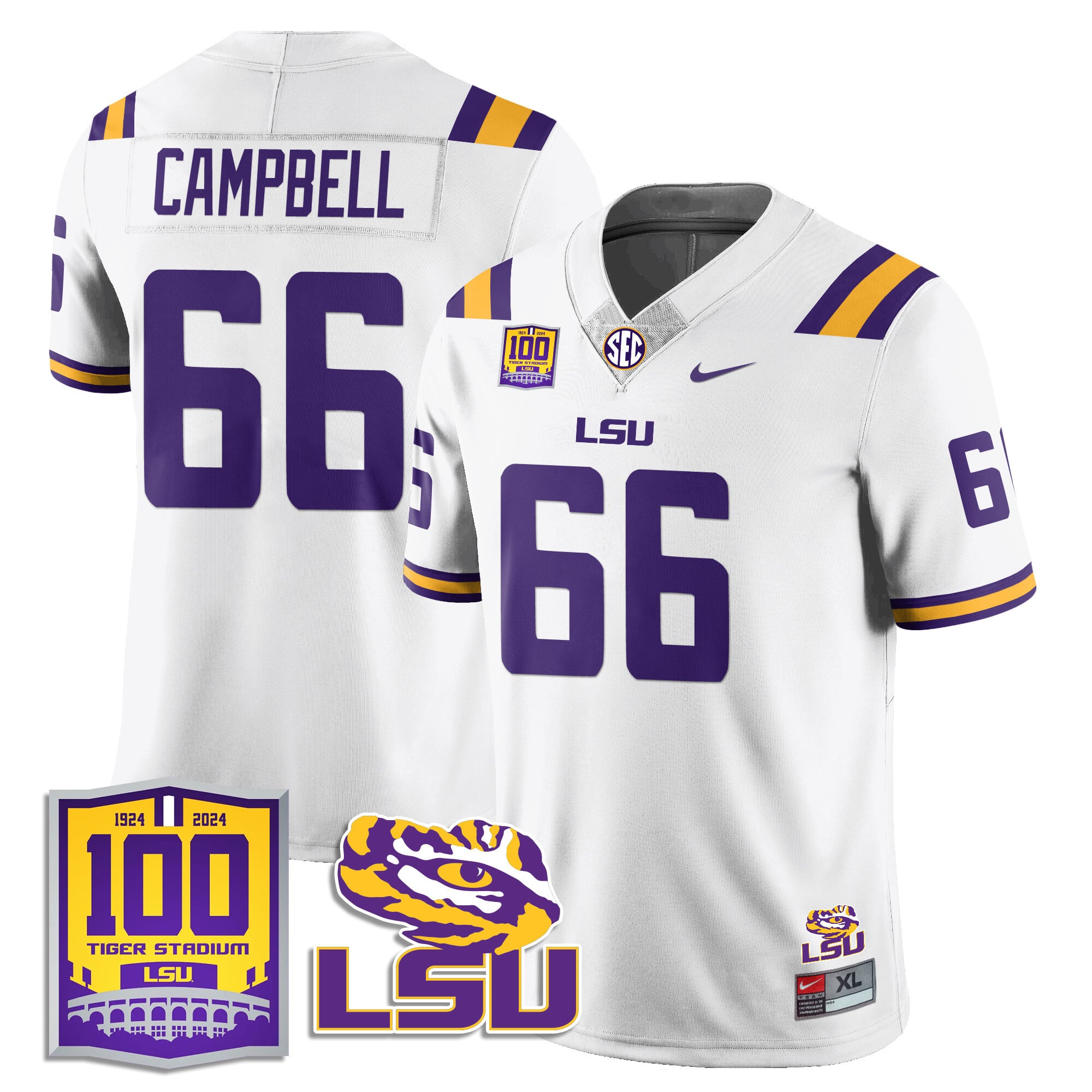 Alternative view of tigers Nike LSU Nussmeier Jersey - Nike LSU Tigers #13 White Jersey