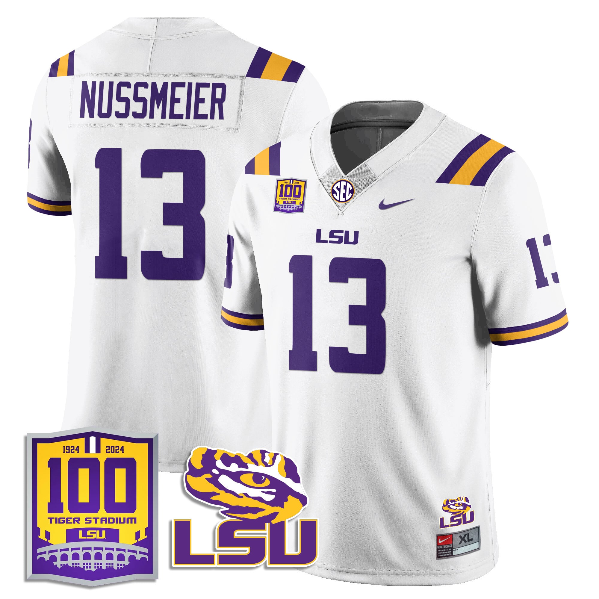 tigers Nike LSU Nussmeier Jersey - Nike LSU Tigers #13 White Jersey