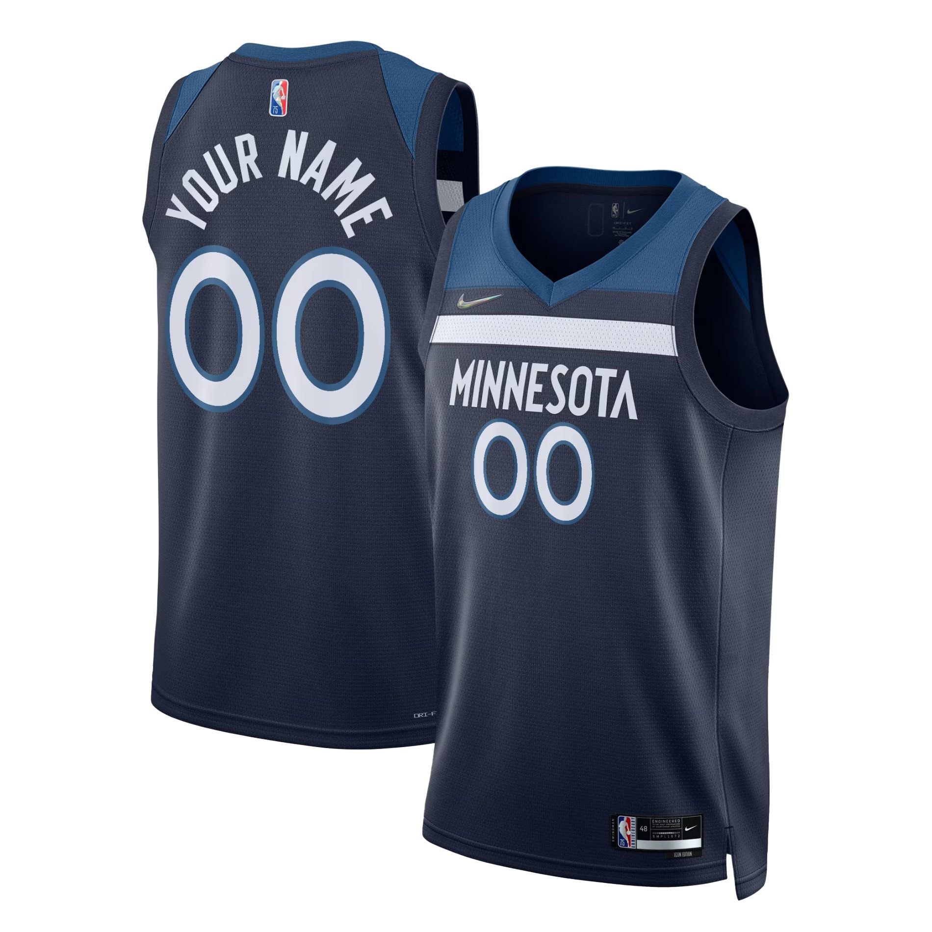Timberwolves Navy Custom Jersey - Nike - Icon Edition