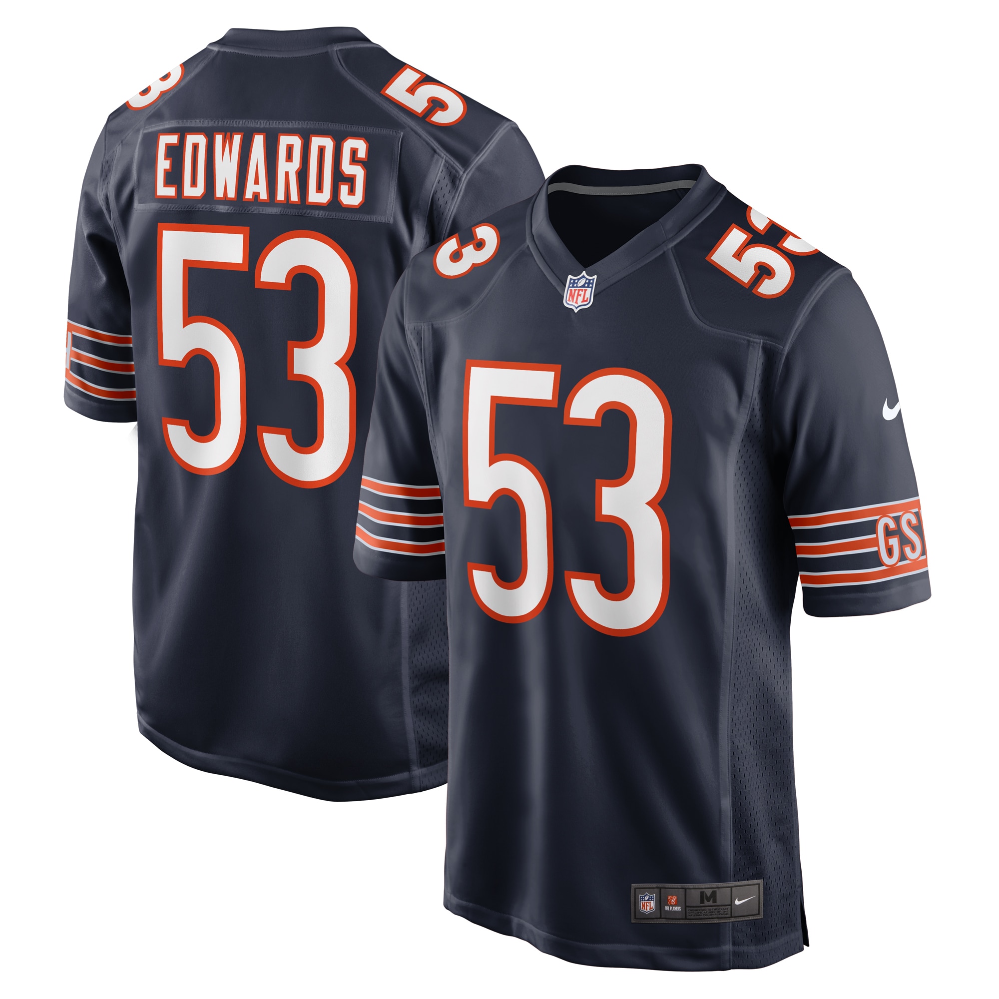 TJ Edwards Chicago Bears Game Player Jersey - Navy