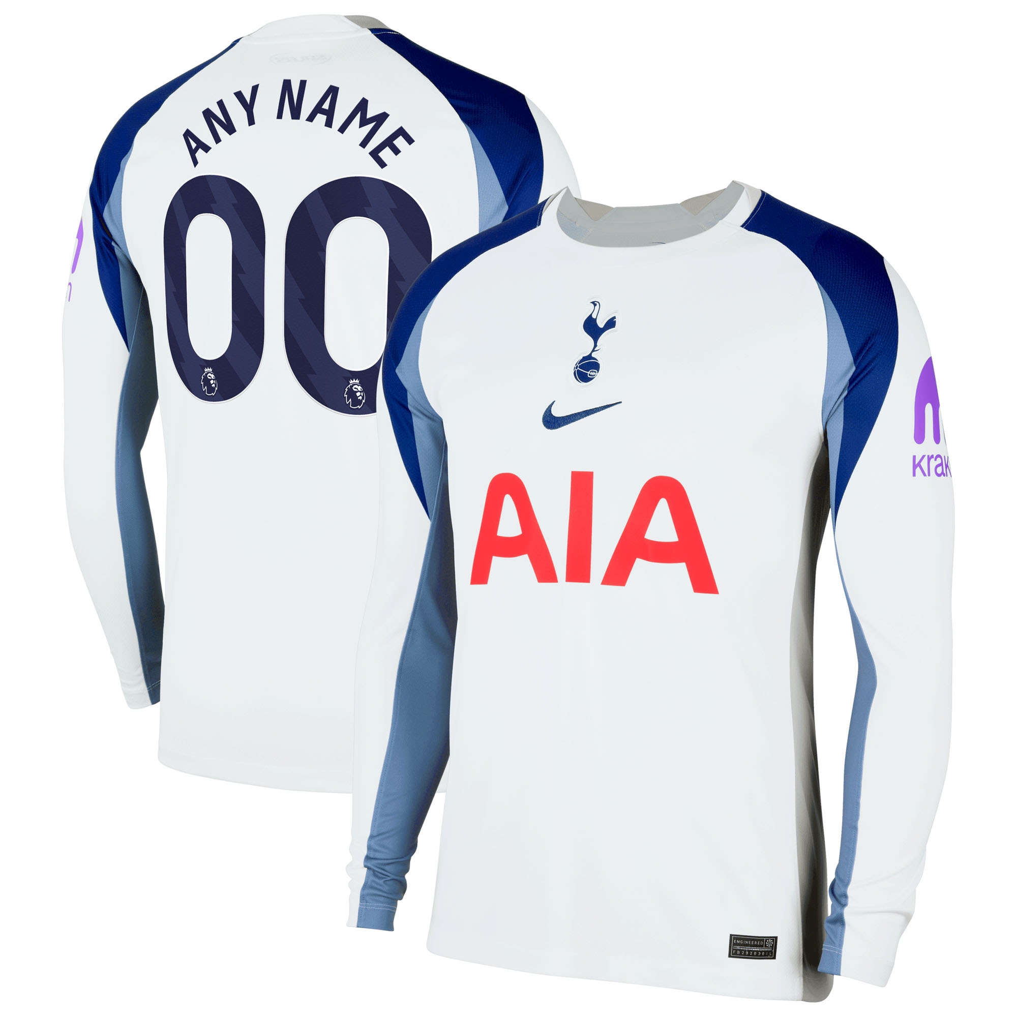 Tottenham Hotspur 2025/26 Home Long Sleeve Custom Jersey - White