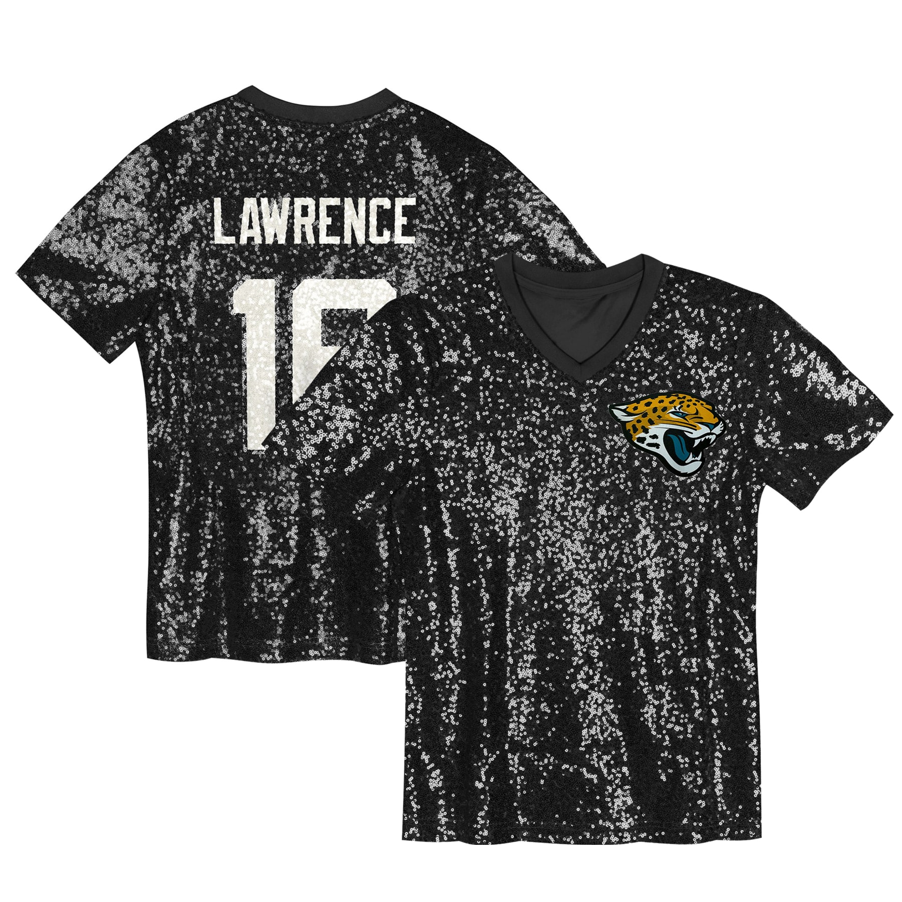 Trevor Lawrence Jacksonville Jaguars Girls Youth Sequin V-Neck Fashion Jersey - Black