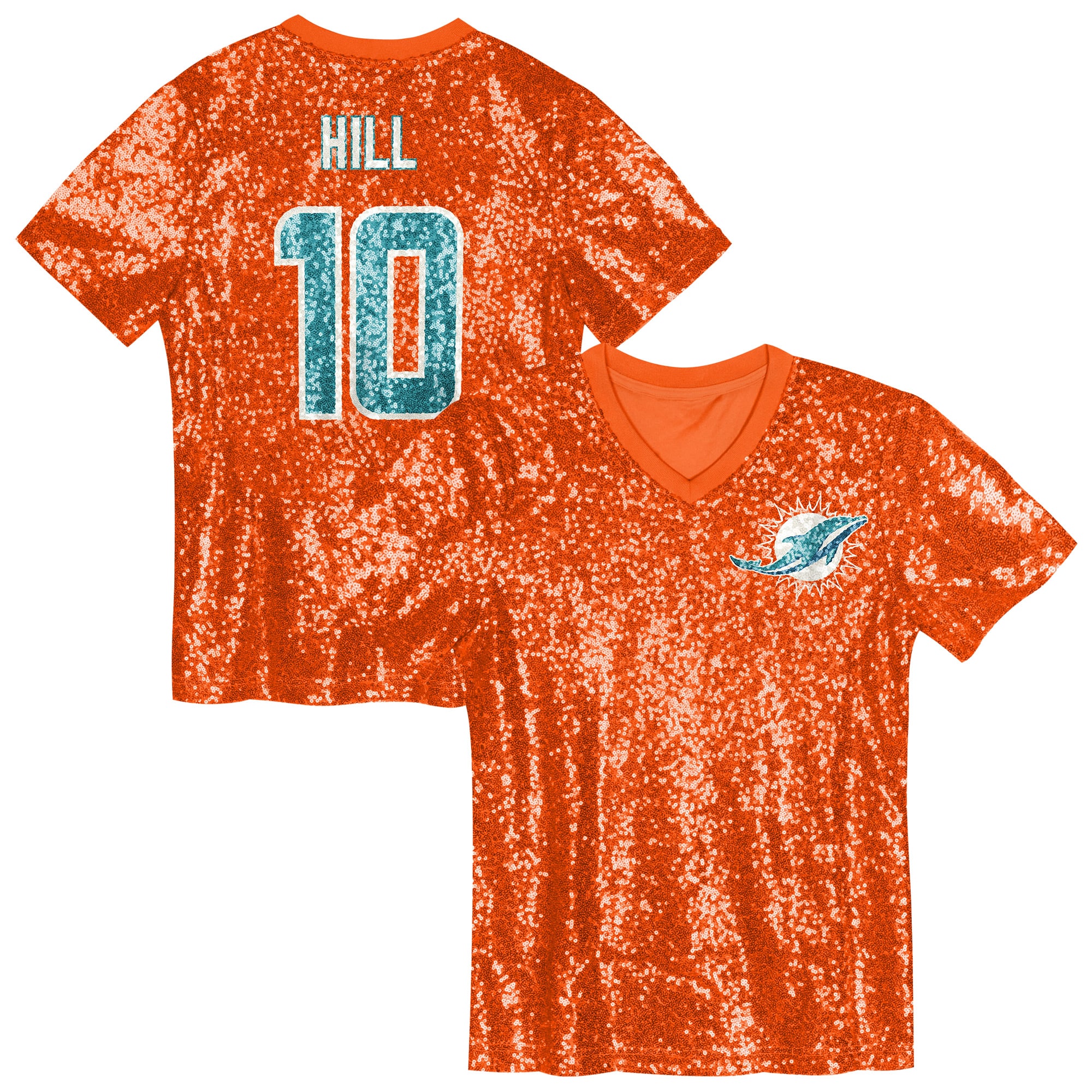 Tyreek Hill Miami Dolphins Girls Youth Sequin V-Neck Fashion Jersey - Orange