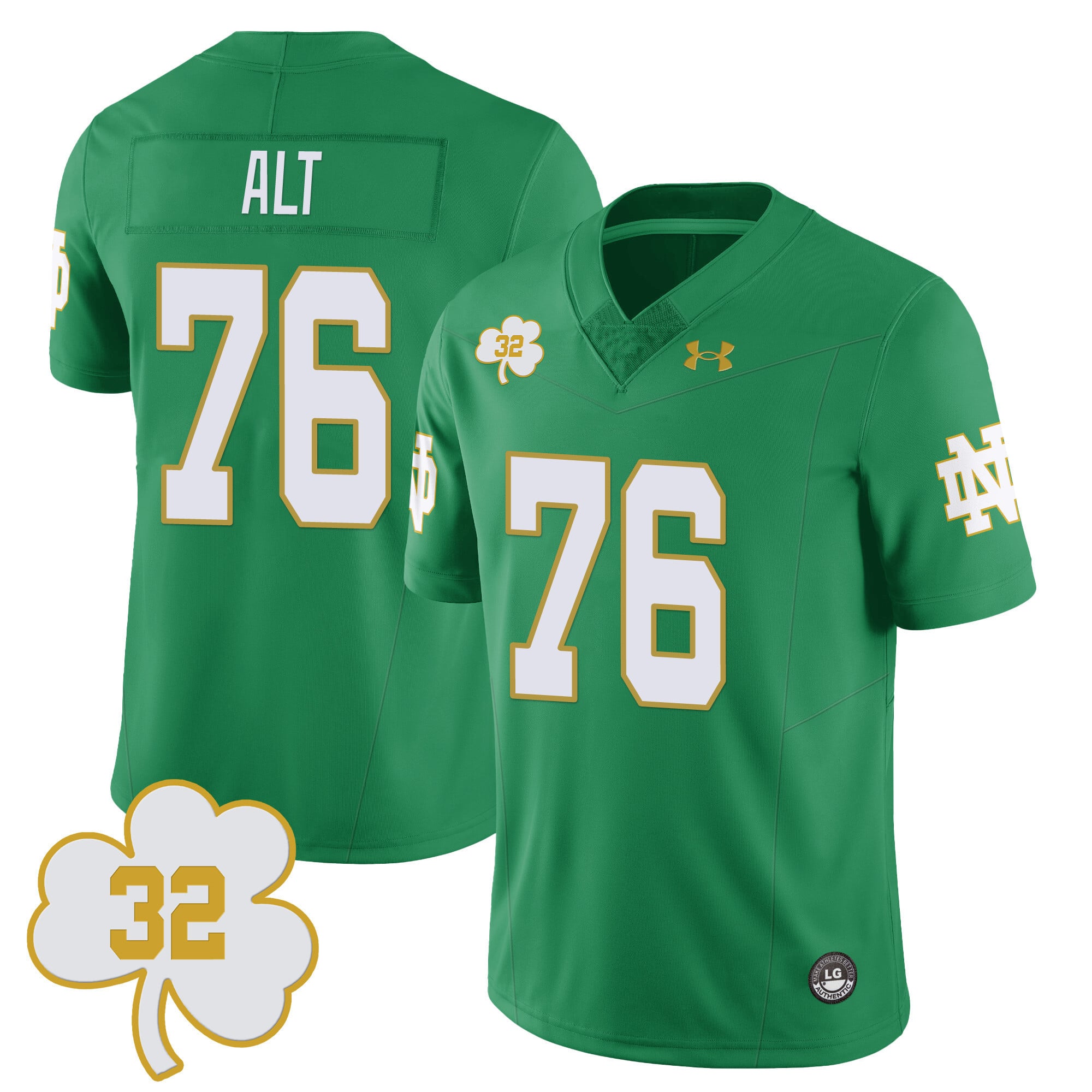 Under Armour Notre Dame Alt #76 Jersey - Green