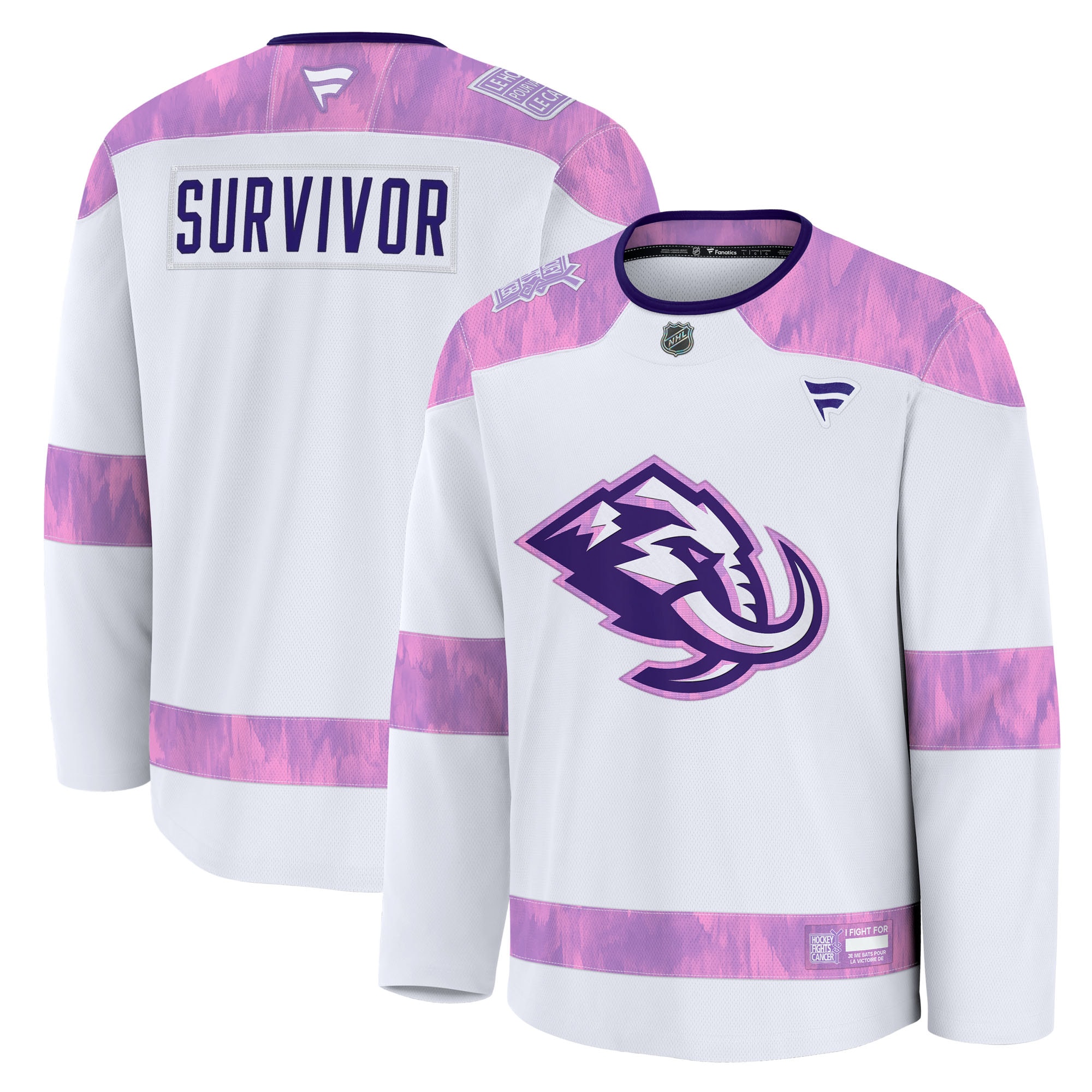 Utah Mammoth Fanatics Hockey Fights Cancer Survivor Practice Jersey - White
