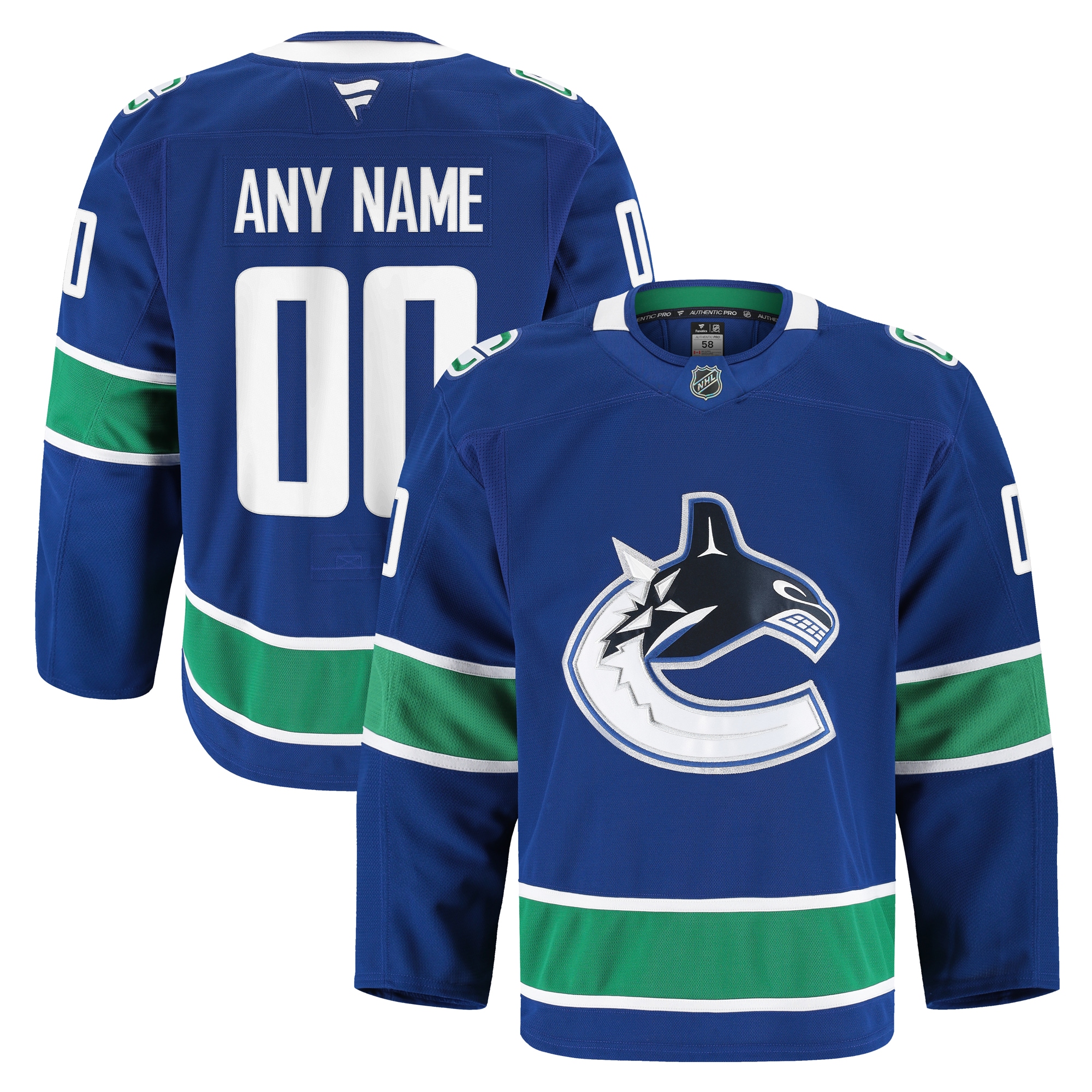 Vancouver Canucks Fanatics Home Pro Custom Jersey - Blue