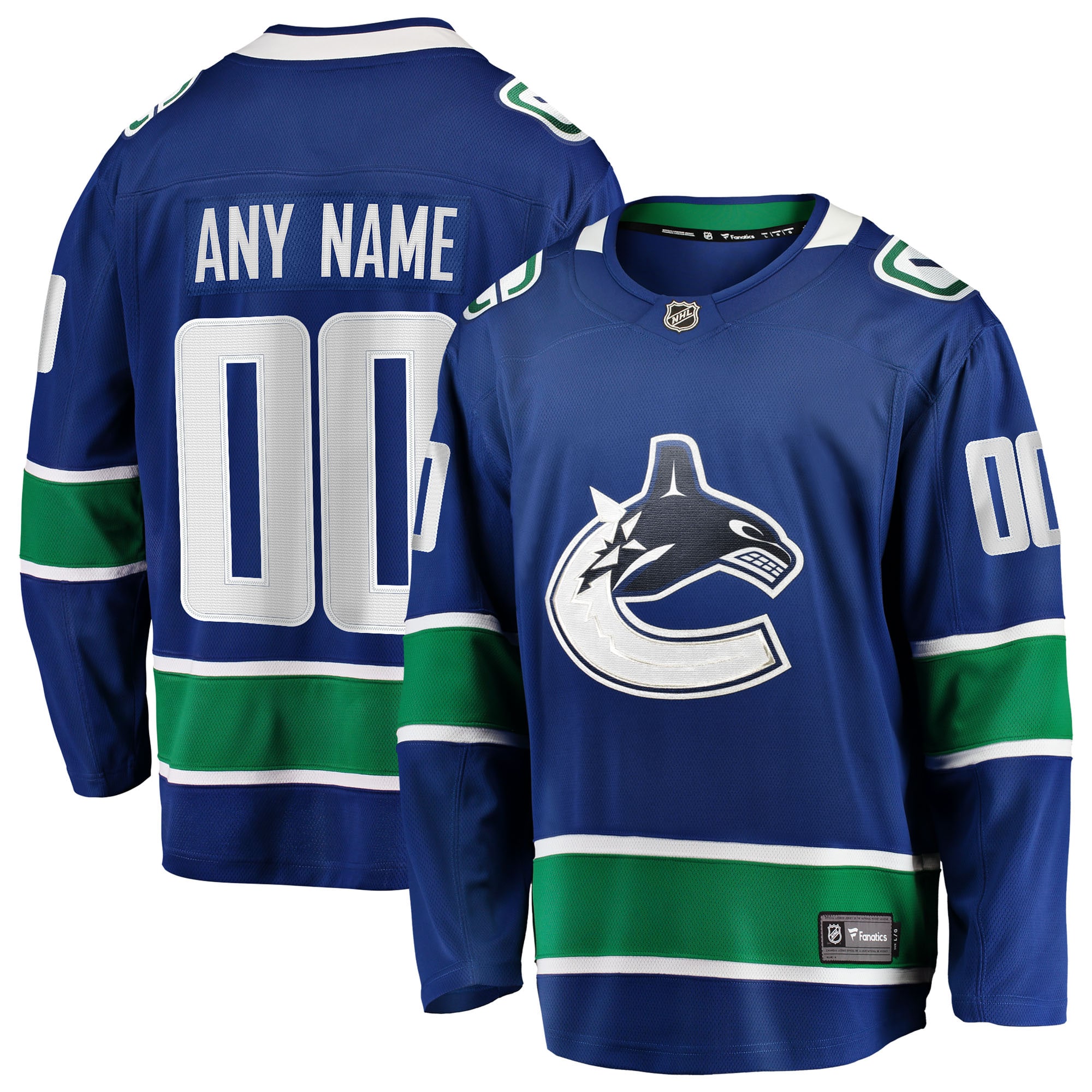 Vancouver Canucks Fanatics Home Team Breakaway Custom Jersey - Blue