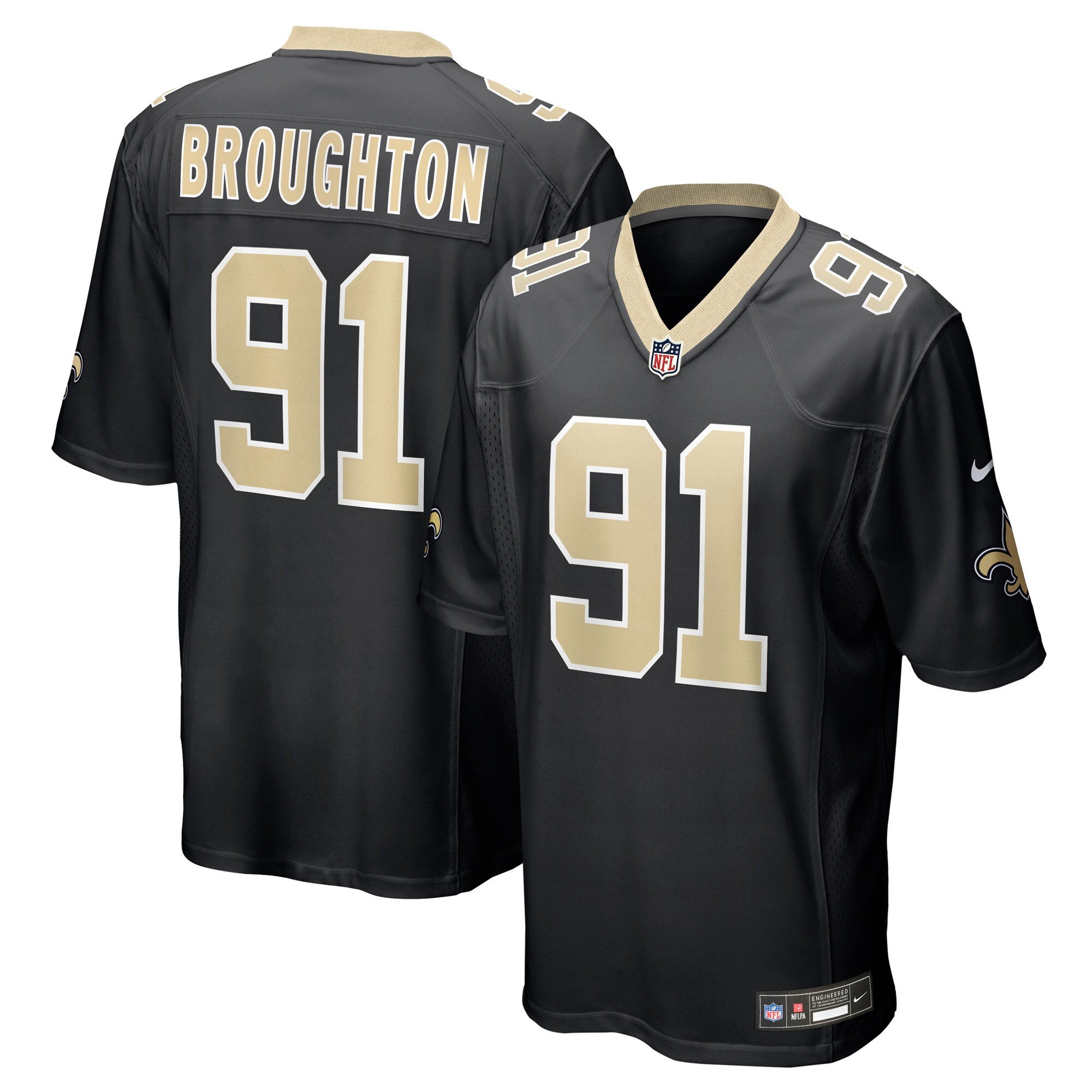 Vernon Broughton New Orleans Saints Team Game Jersey - Black