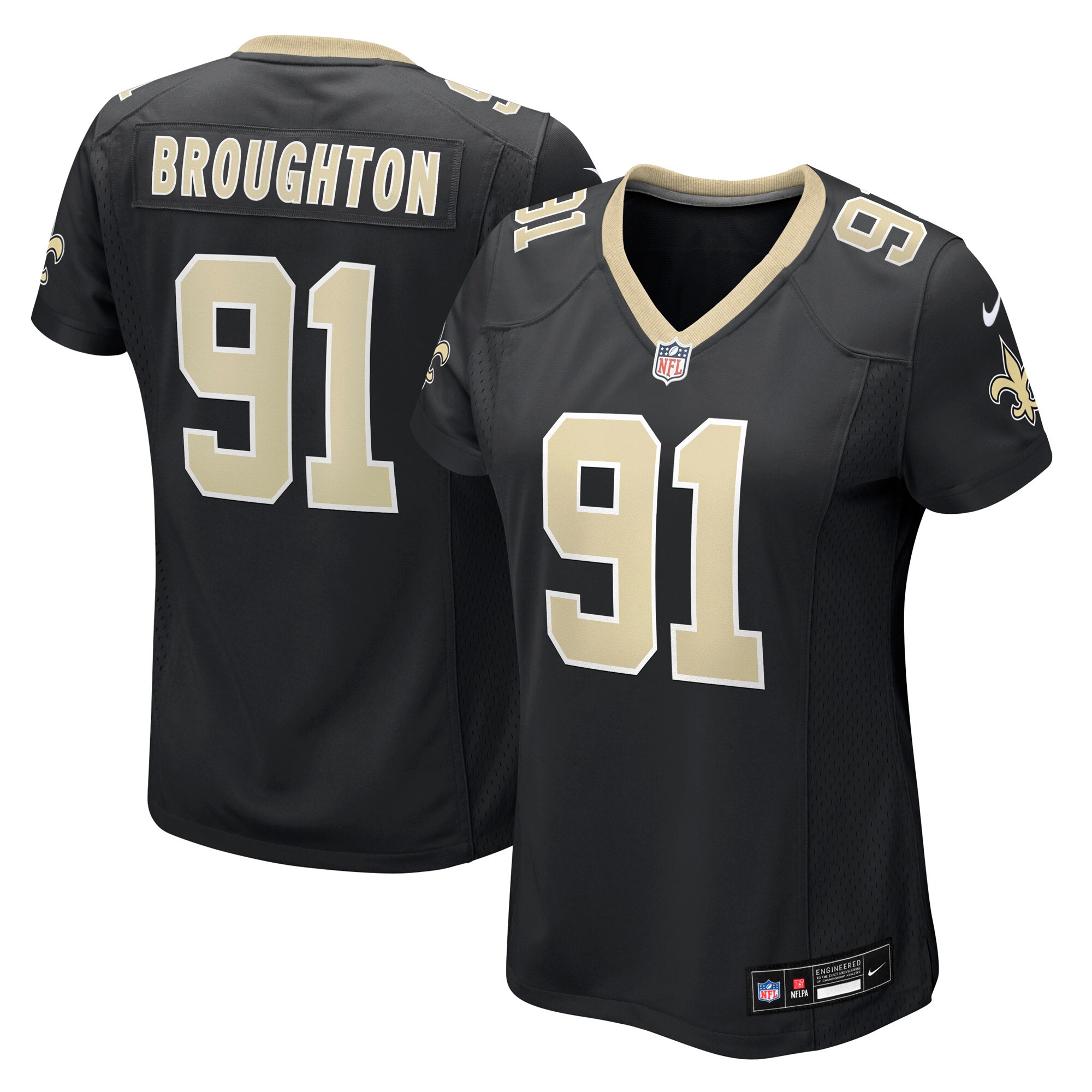 Vernon Broughton New Orleans Saints Women's Team Game Jersey - Black