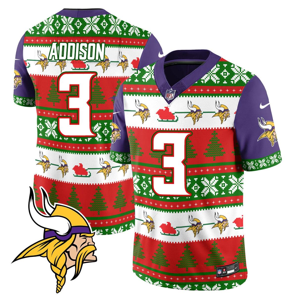 Alternative view of Vikings Jefferson Ugly Christmas Jersey - Nike Vikings Jefferson #18