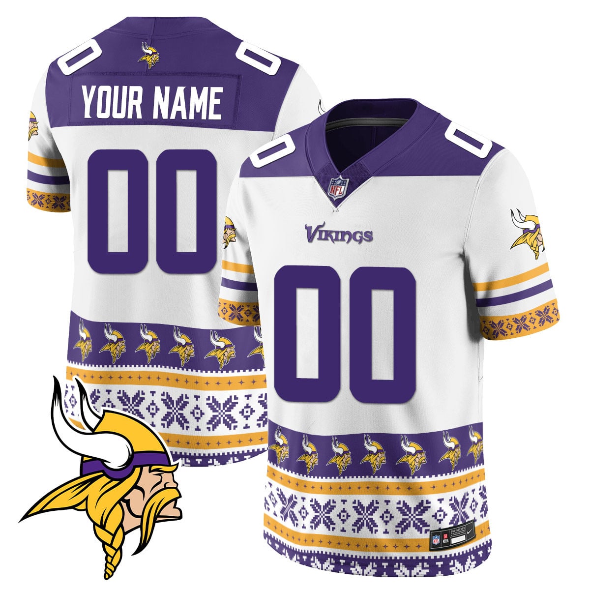 Vikings Ugly Sweater Jersey - Vikings White Ugly Sweater Jersey