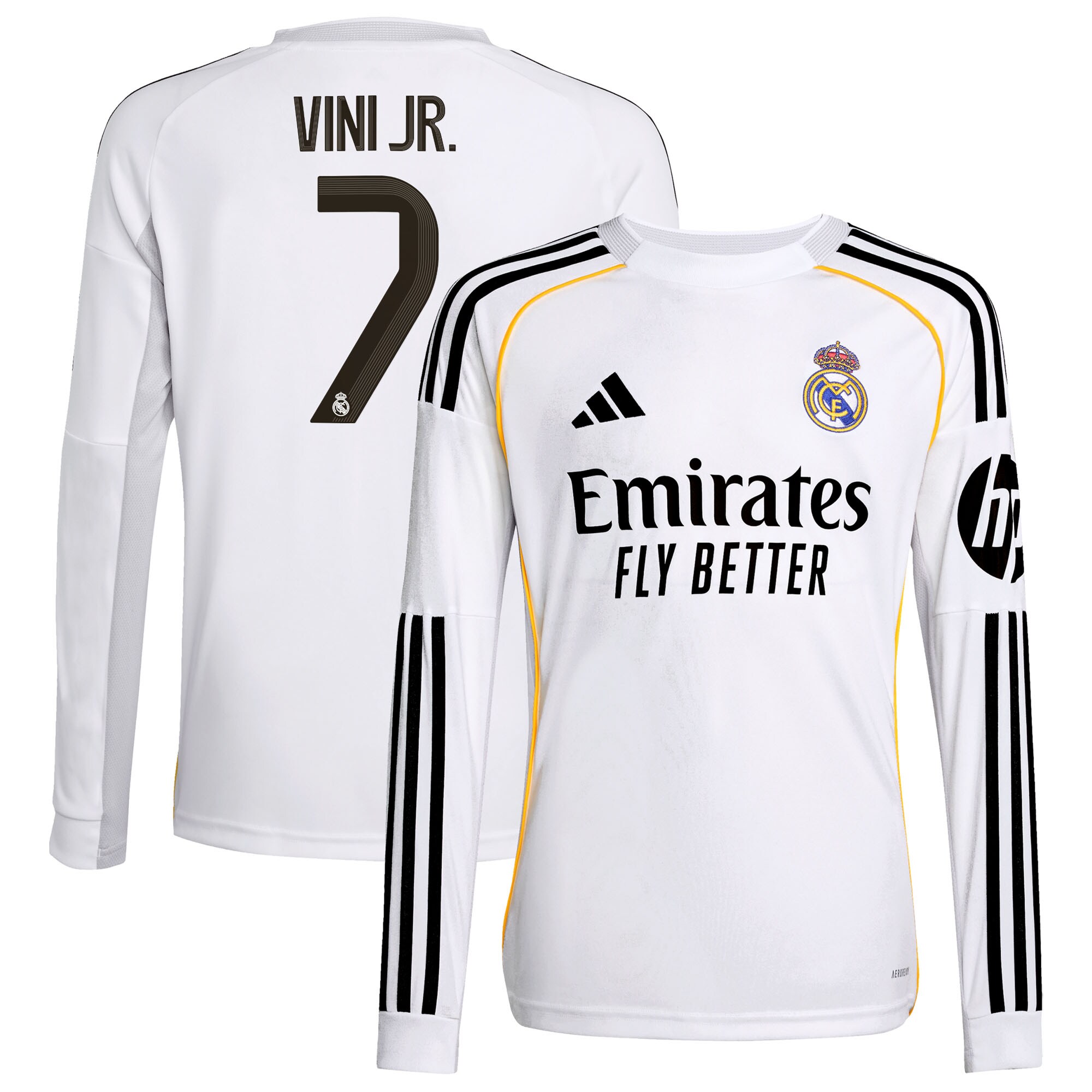 Vini Jr. Real Madrid Youth 2025/26 Home Long Sleeve Jersey - White