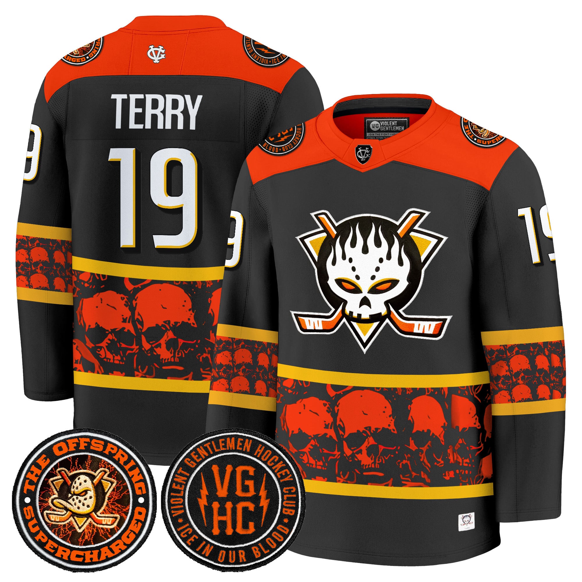 Violent Gentlemen Terry 19 Black Hockey Jersey - Skulls