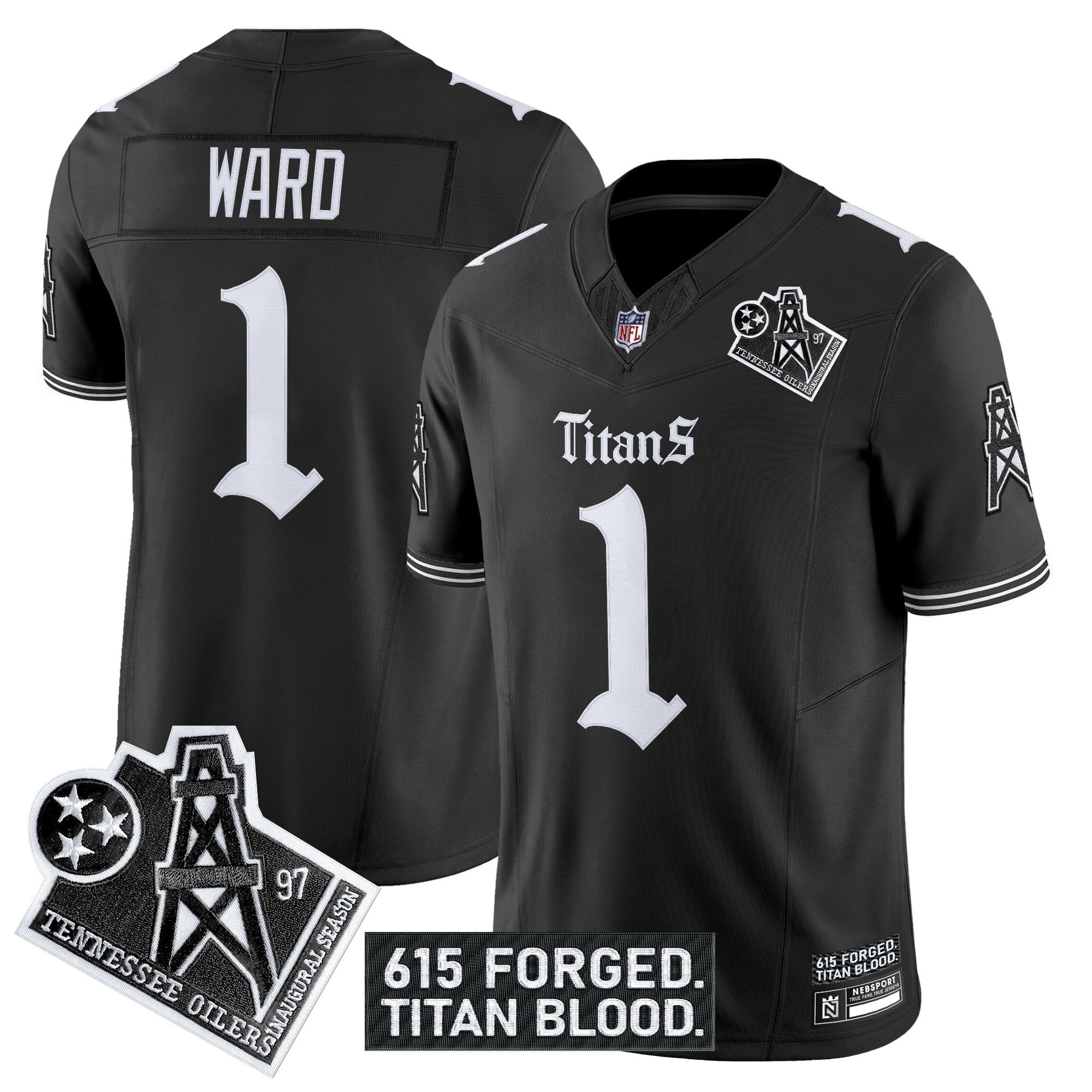 Ward Titans Black Jersey - Ward #1 Titans Black Jersey - Tennessee