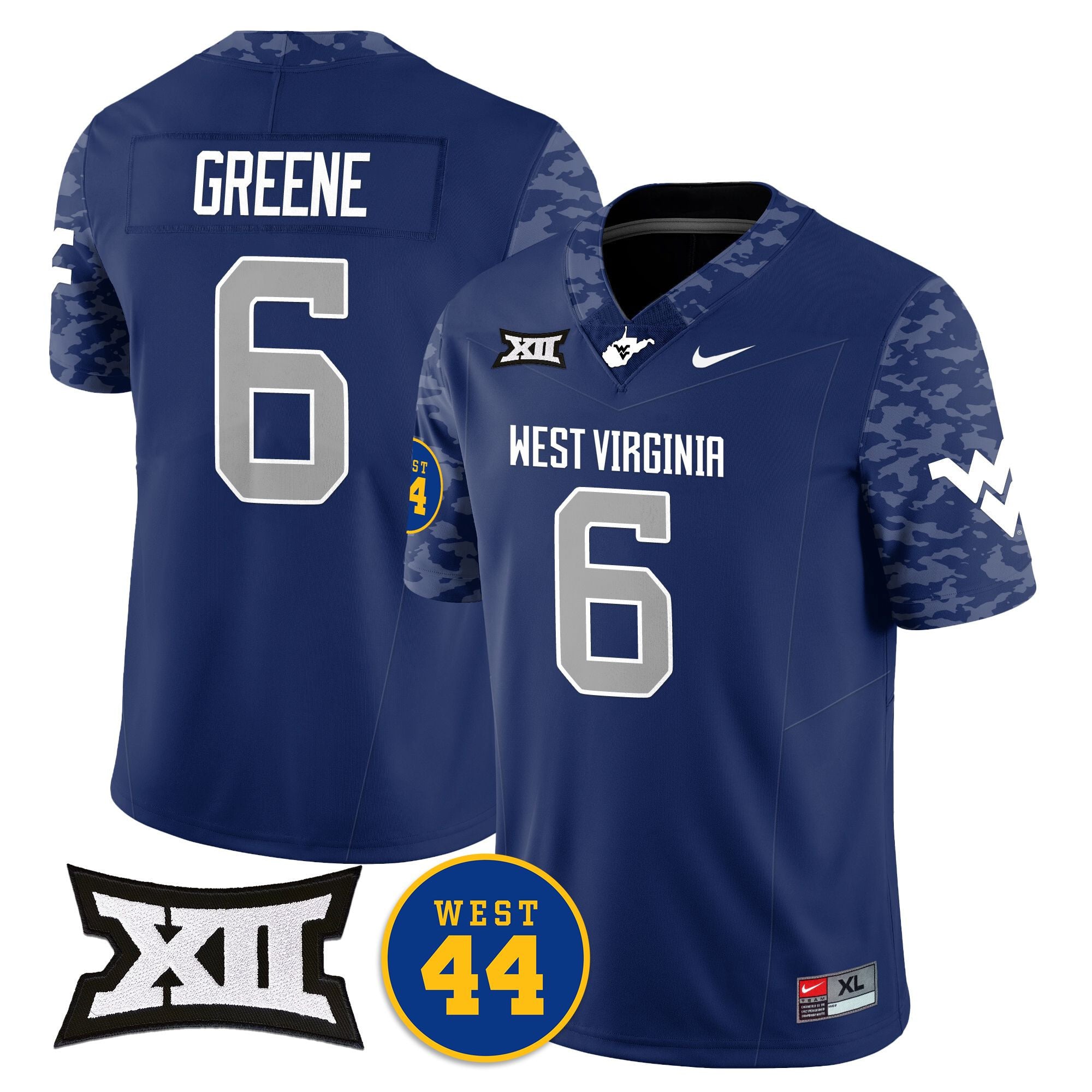 West Virginia #6 Jersey - Nike West Virginia #6 Greene Navy Jersey