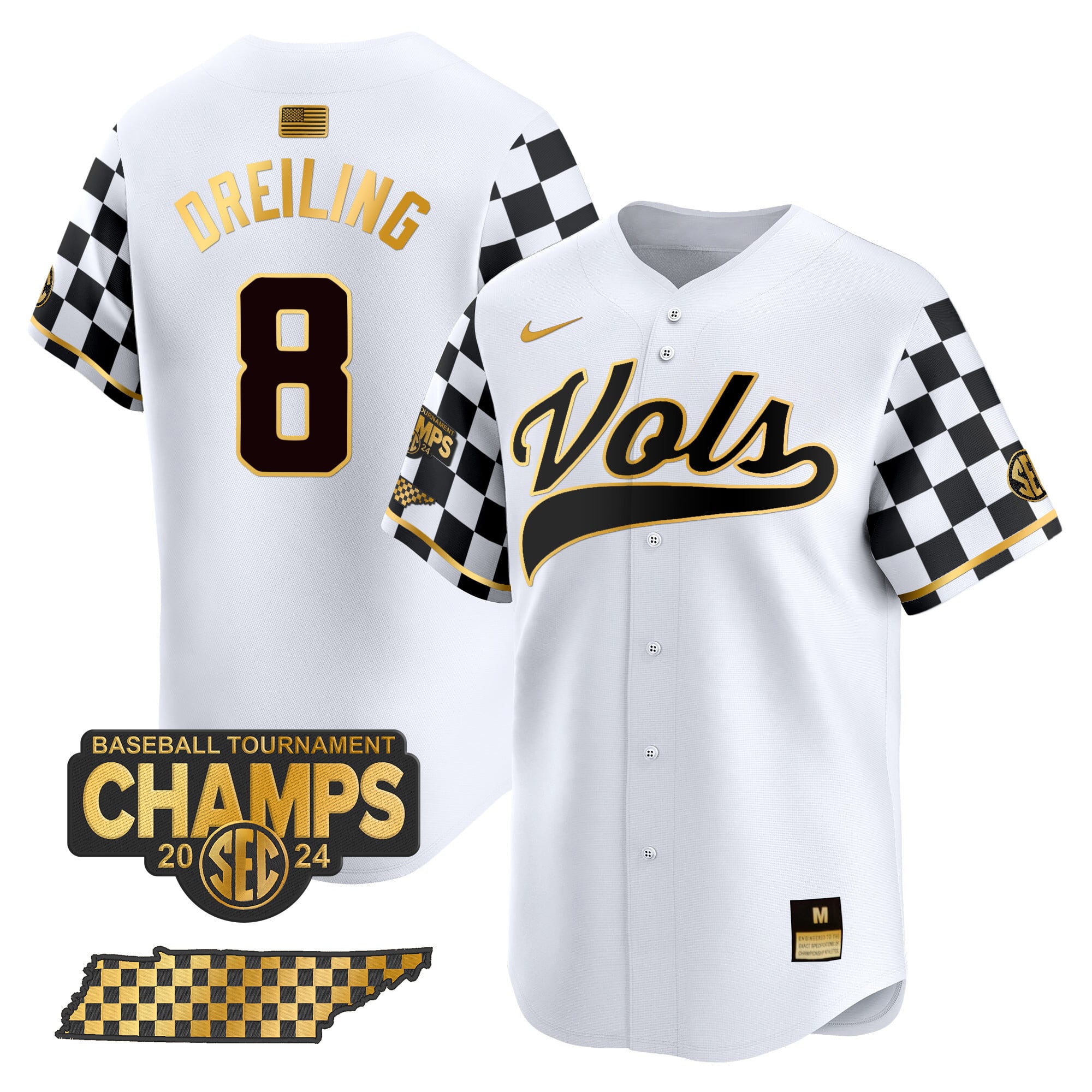 Alternative view of white checkerboard Nike Vols Baseball Jersey - Nike Vols Baseball