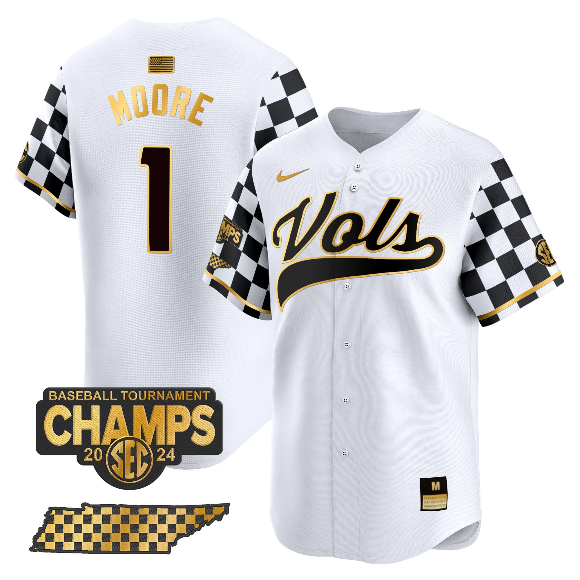 white checkerboard Nike Vols Baseball Jersey - Nike Vols Baseball