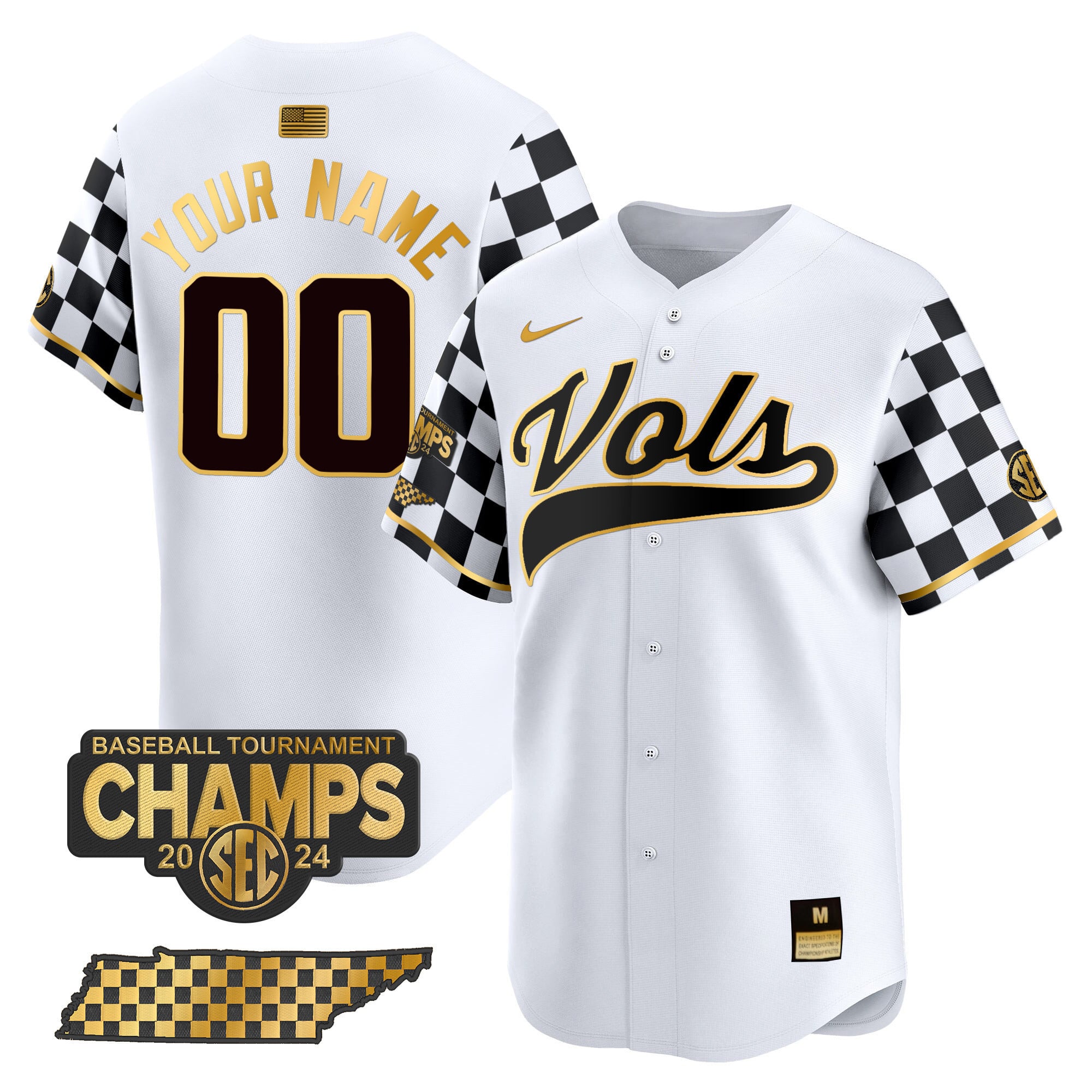 white checkered Nike Vols Baseball Jersey - Nike Vols Baseball Jersey